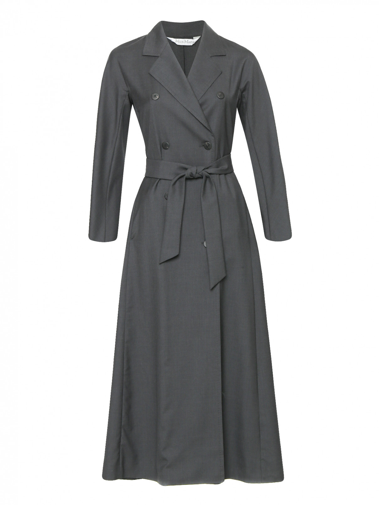 Платье-миди из шерсти с поясом Max Mara  –  Общий вид  – Цвет:  Серый