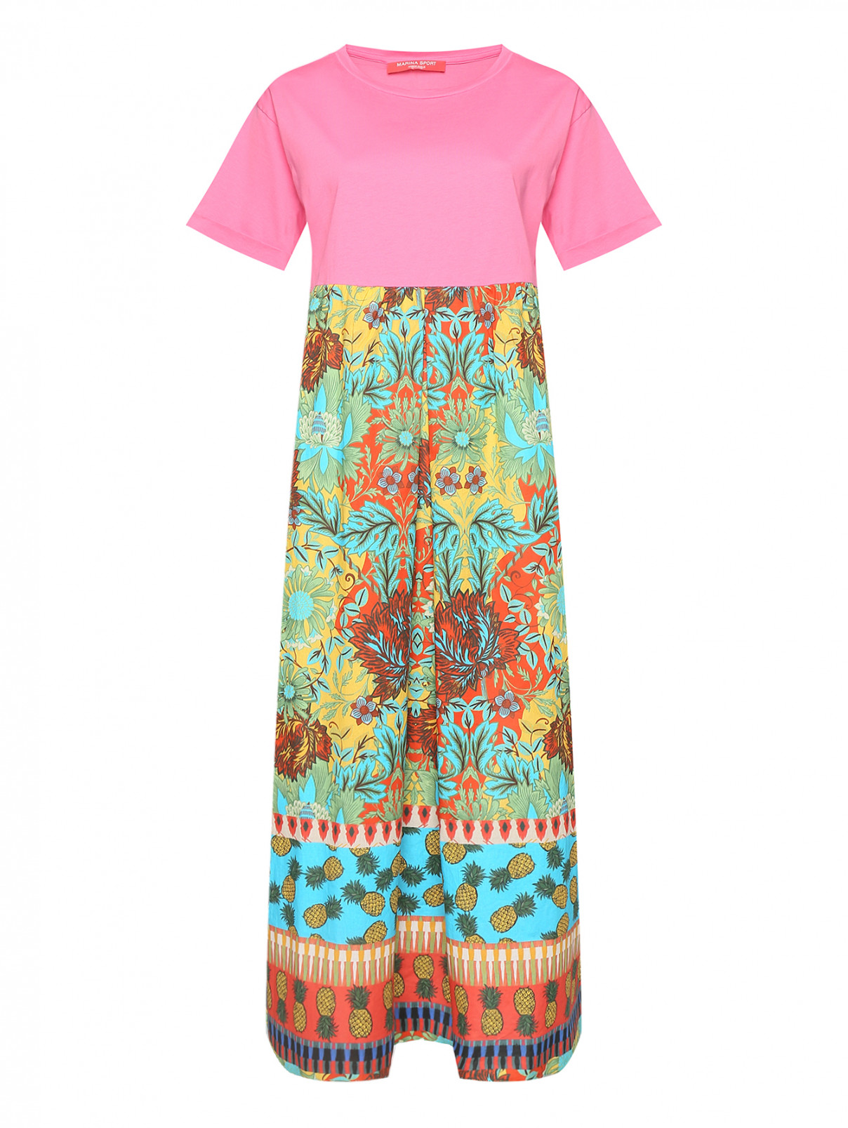 Комбинированное платье из хлопка с узором Marina Rinaldi  –  Общий вид  – Цвет:  Мультиколор