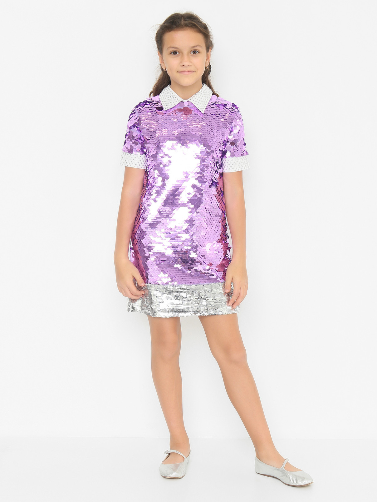 Платье с крупными пайетками и стразами N21  –  МодельОбщийВид  – Цвет:  Фиолетовый
