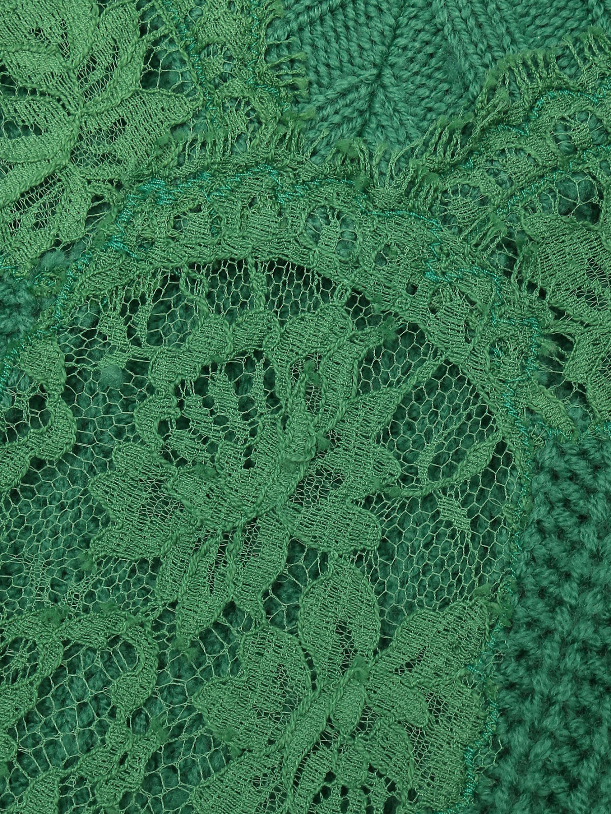 Джемпер крупной вязки с кружевной отделкой Ermanno Firenze  –  Деталь1  – Цвет:  Зеленый