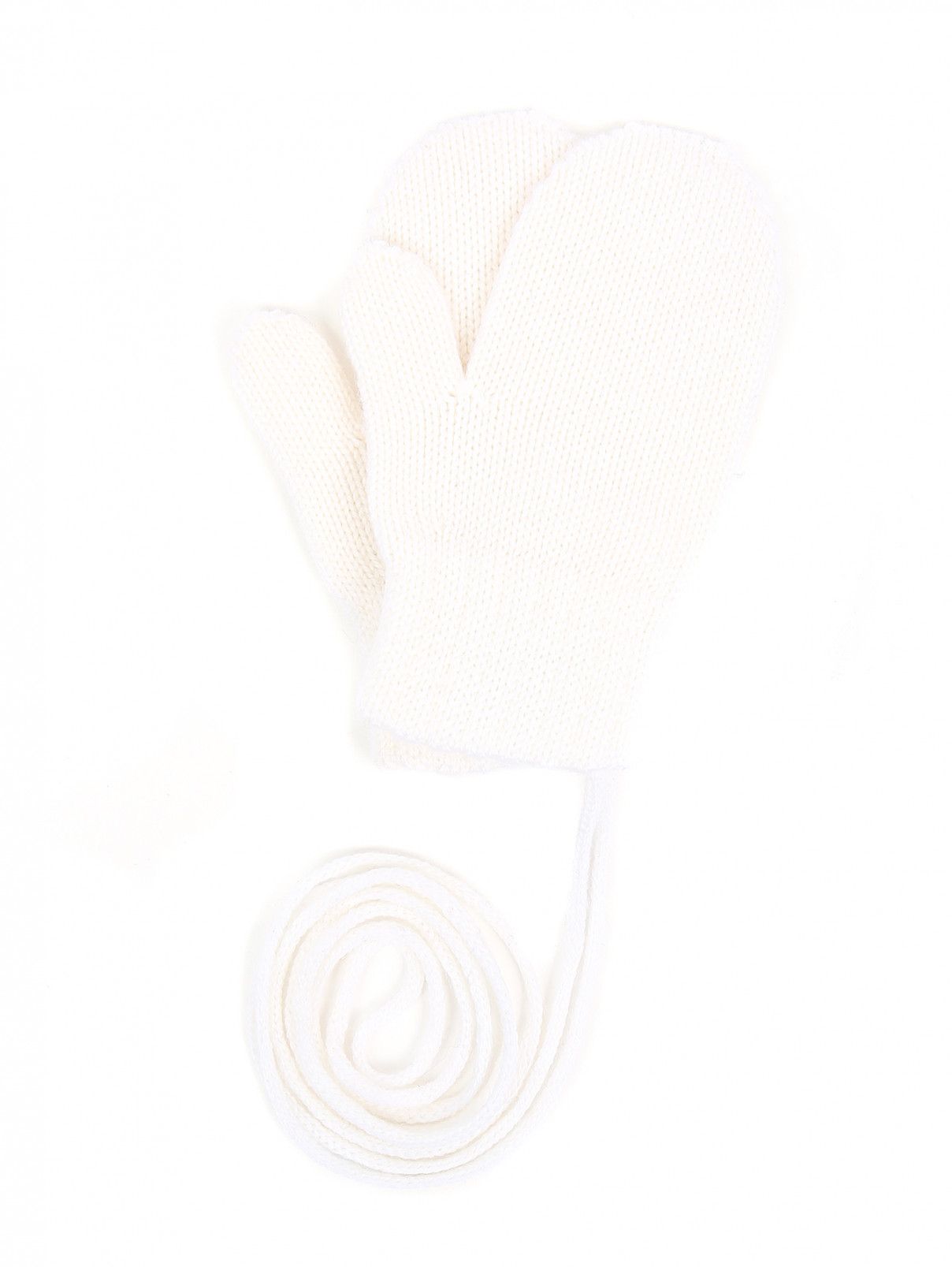 Варежки трикотажные из шерсти на резинке Catya  –  Общий вид  – Цвет:  Белый