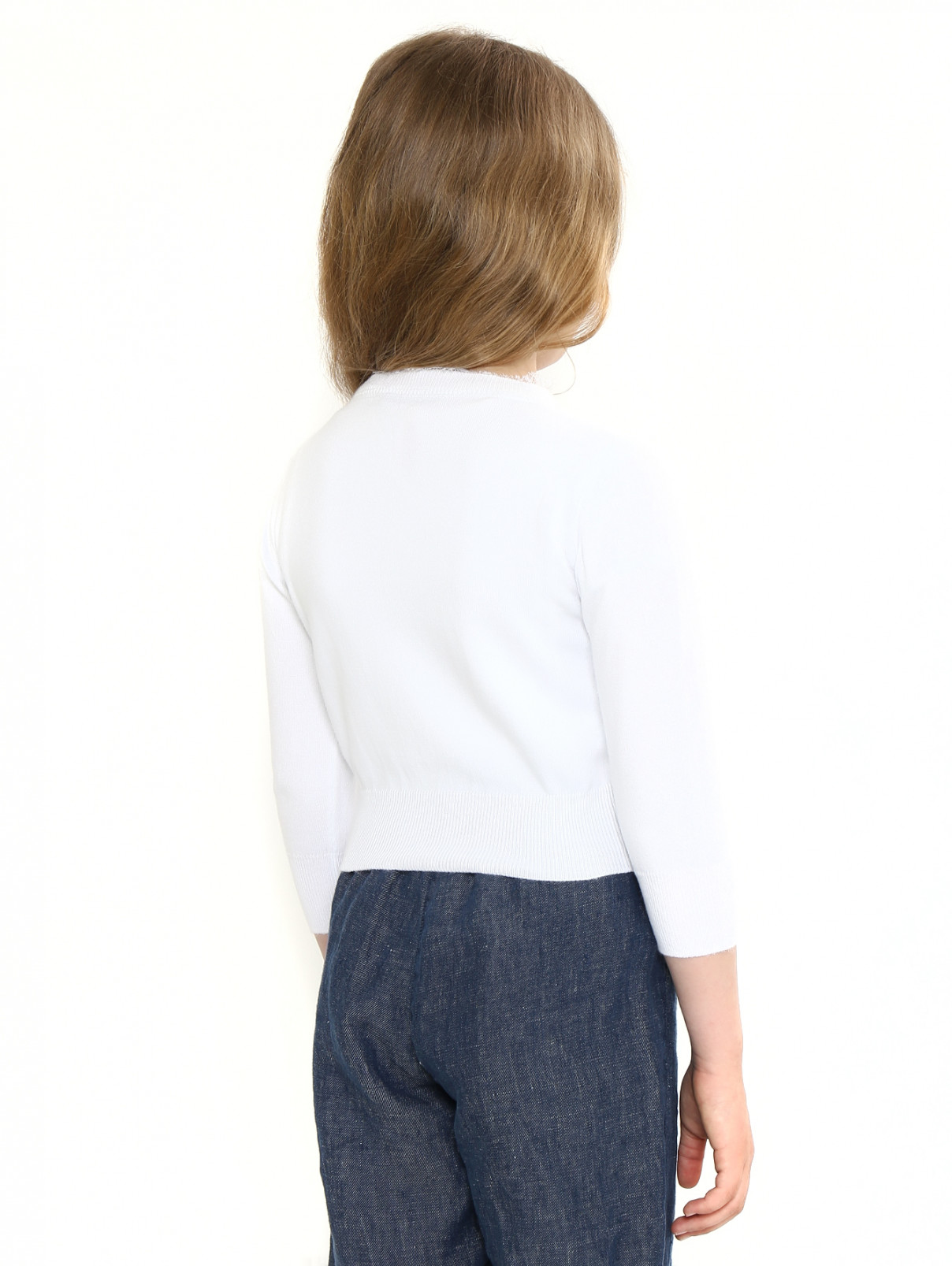 Кардиган из хлопка с отделкой кружевом Ermanno Scervino Junior  –  Модель Верх-Низ1  – Цвет:  Белый