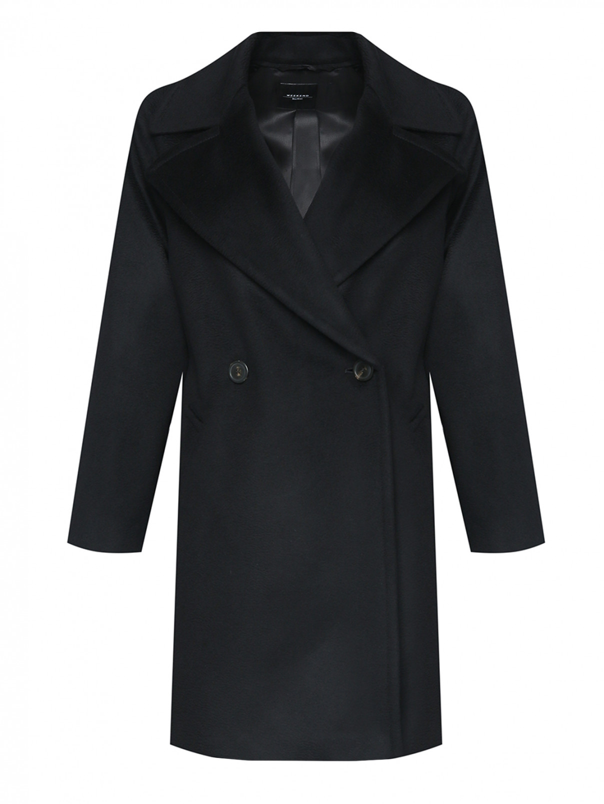 Двубортное пальто из шерсти с карманами Weekend Max Mara  –  Общий вид  – Цвет:  Черный