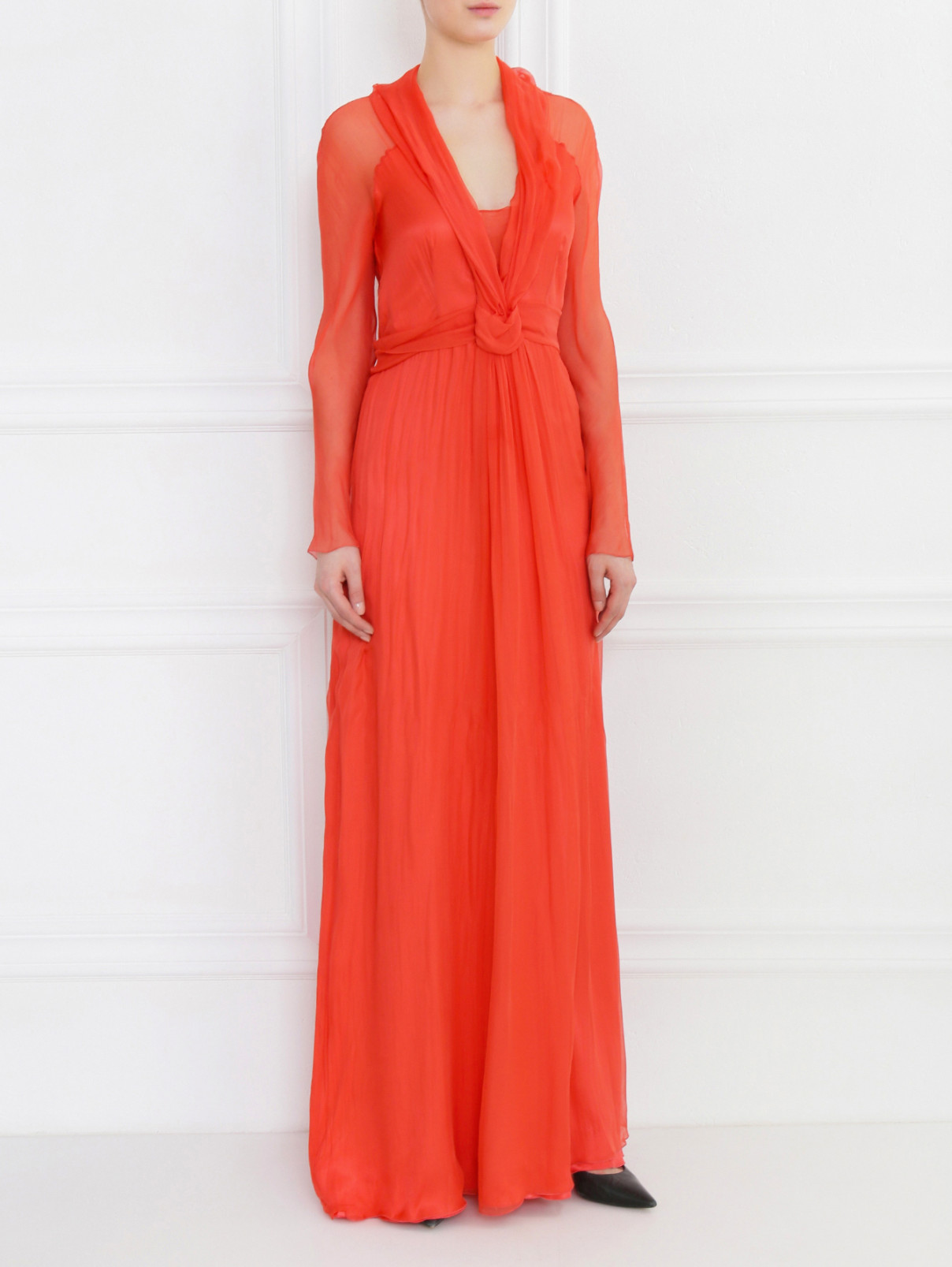 Платье-макси из шелка с драпировкой Alberta Ferretti  –  Модель Общий вид  – Цвет:  Красный