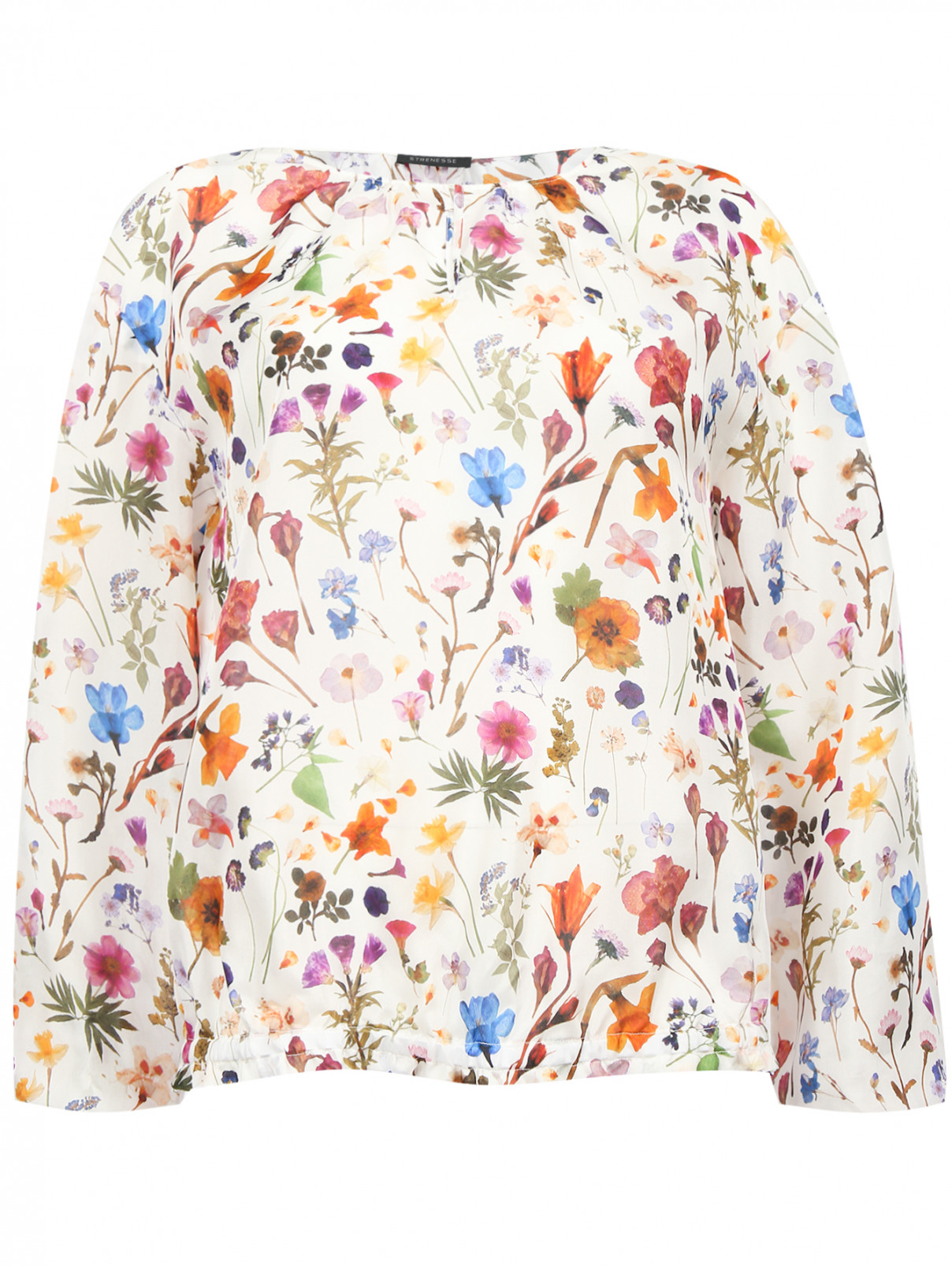 Блуза из шелка с цветочным узором Strenesse  –  Общий вид  – Цвет:  Узор