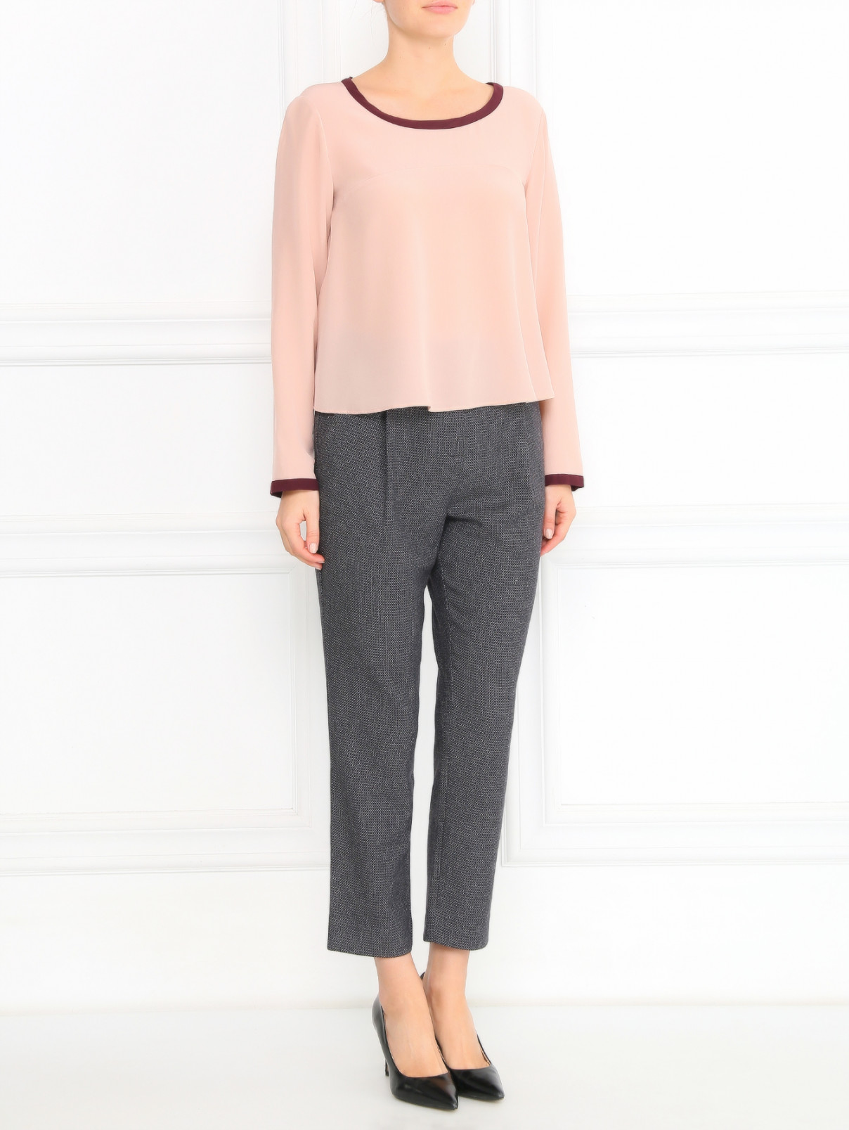 Шелковая блуза с контрастной отделкой Max&Co  –  Модель Общий вид  – Цвет:  Розовый