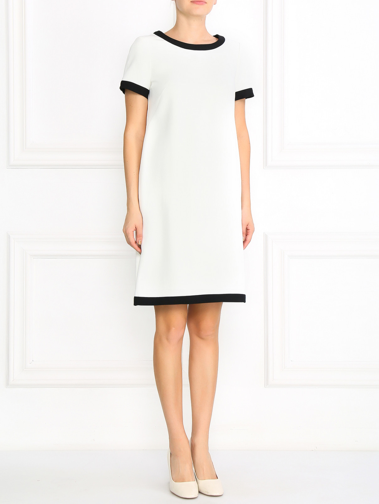 Платье-мини прямого кроя с контрастной отделкой S Max Mara  –  Модель Общий вид  – Цвет:  Белый