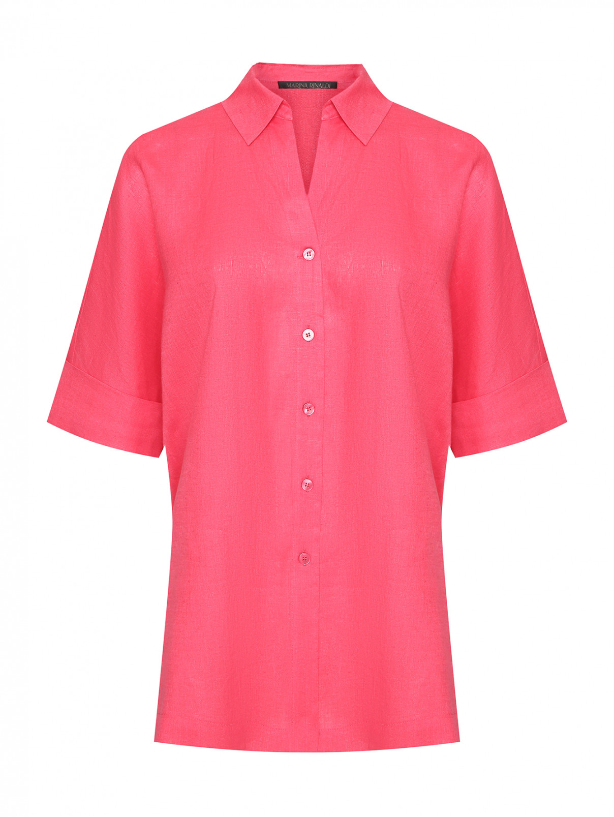 Рубашка из льна с короткими рукавами Marina Rinaldi  –  Общий вид  – Цвет:  Розовый