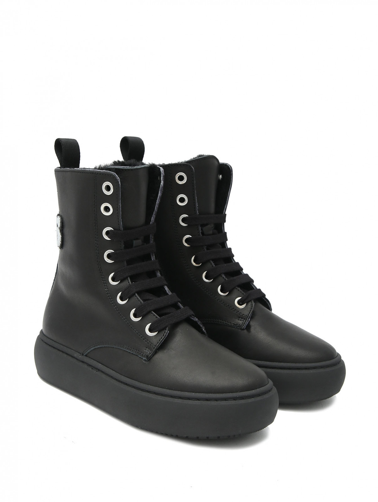 Утепленные ботинки из кожи MM6  –  Общий вид  – Цвет:  Черный