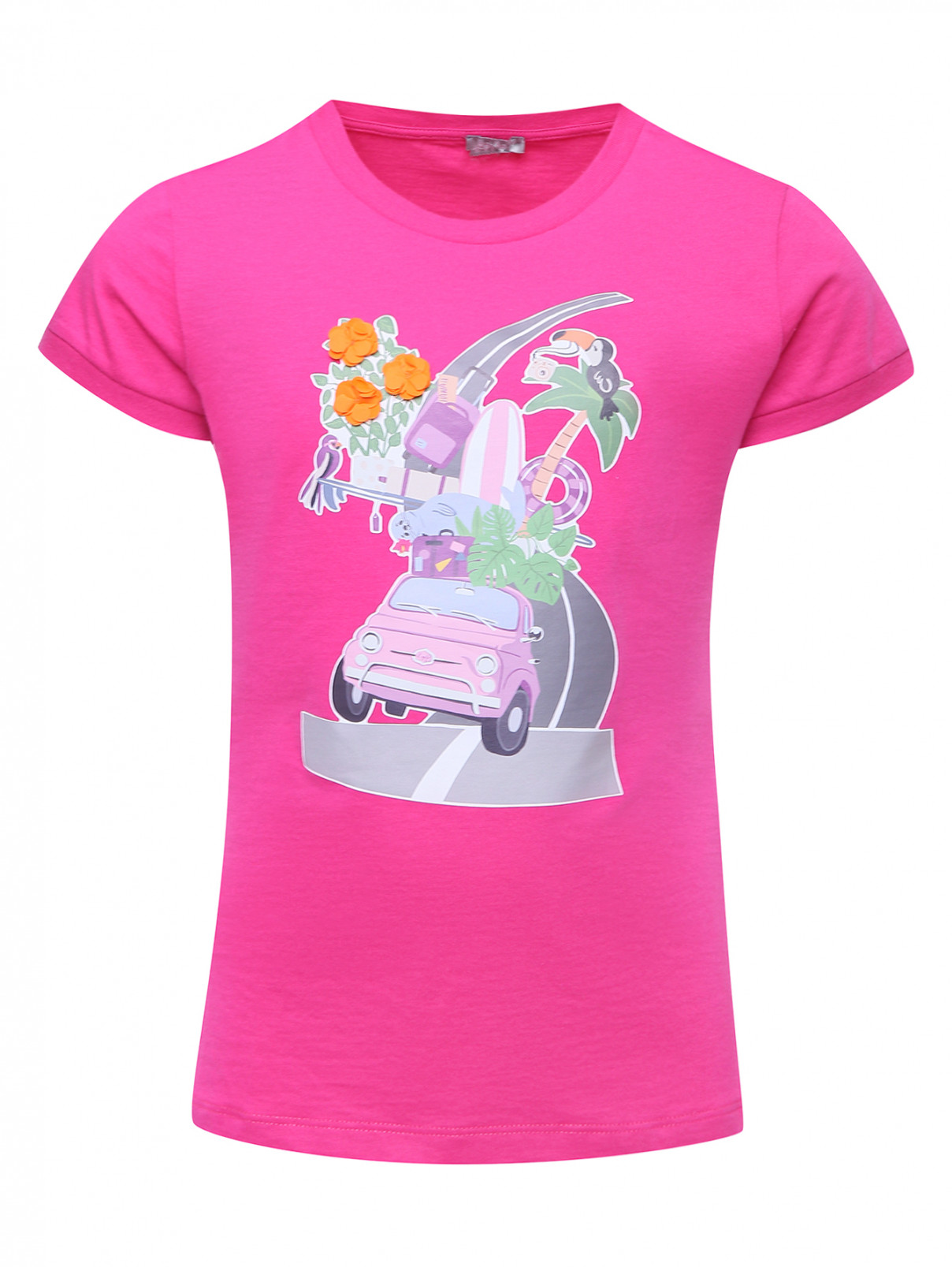 Хлопковая футболка с принтом Il Gufo  –  Общий вид  – Цвет:  Розовый