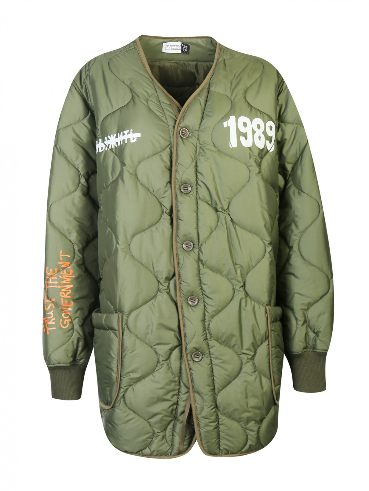 Стеганая куртка с принтом Fusion  –  Общий вид  – Цвет:  Зеленый