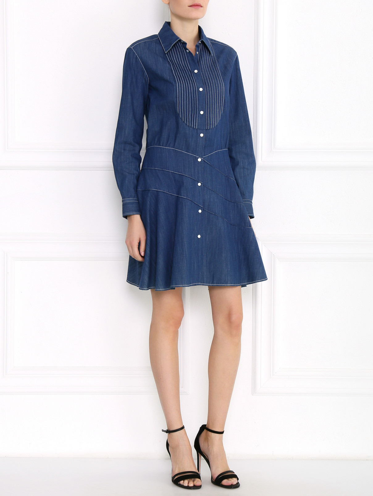 Платье-мини из денима Sonia Rykiel  –  Модель Общий вид  – Цвет:  Синий