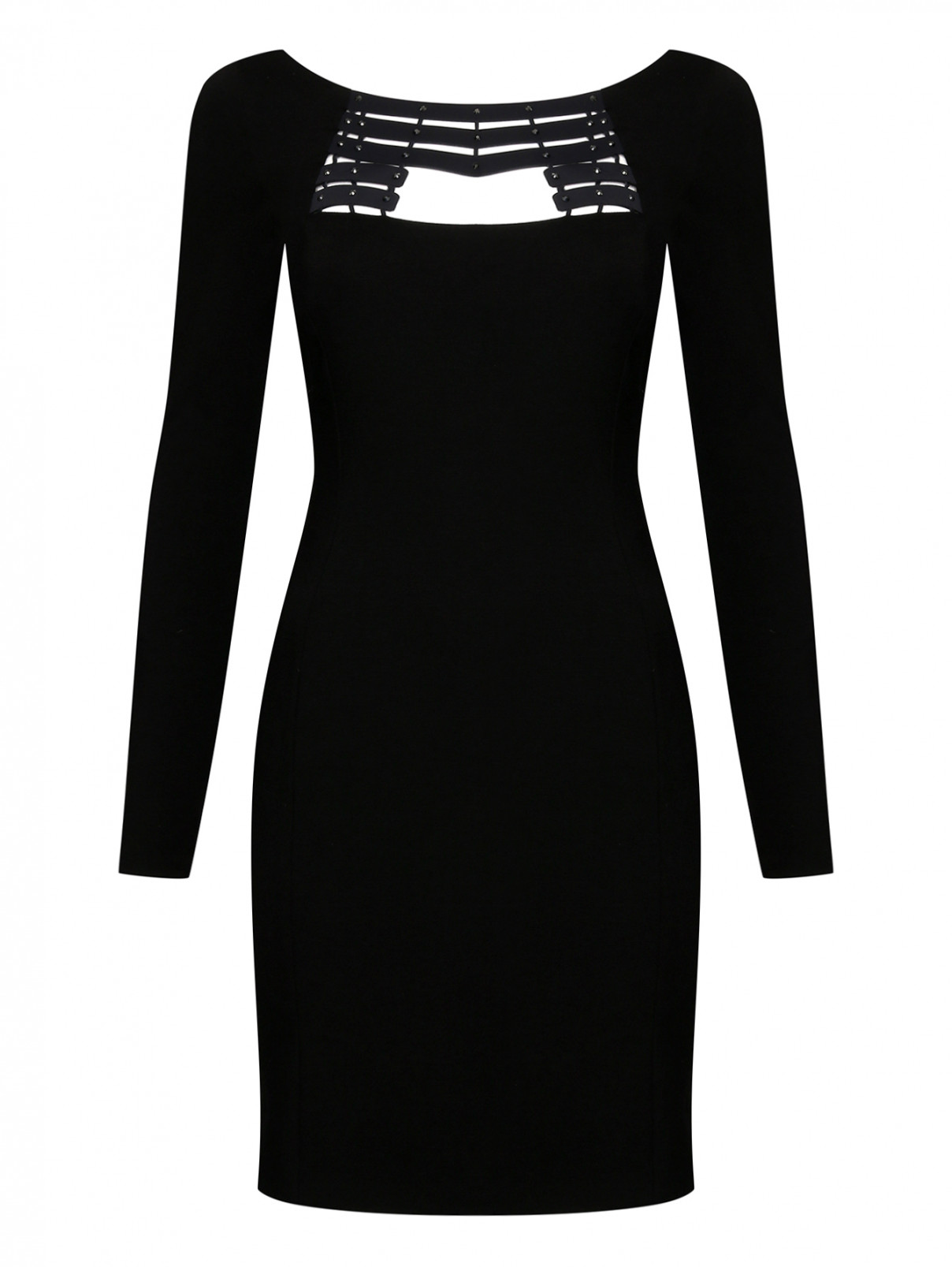 Трикотажное платье-футляр с декором Versace Collection  –  Общий вид  – Цвет:  Черный