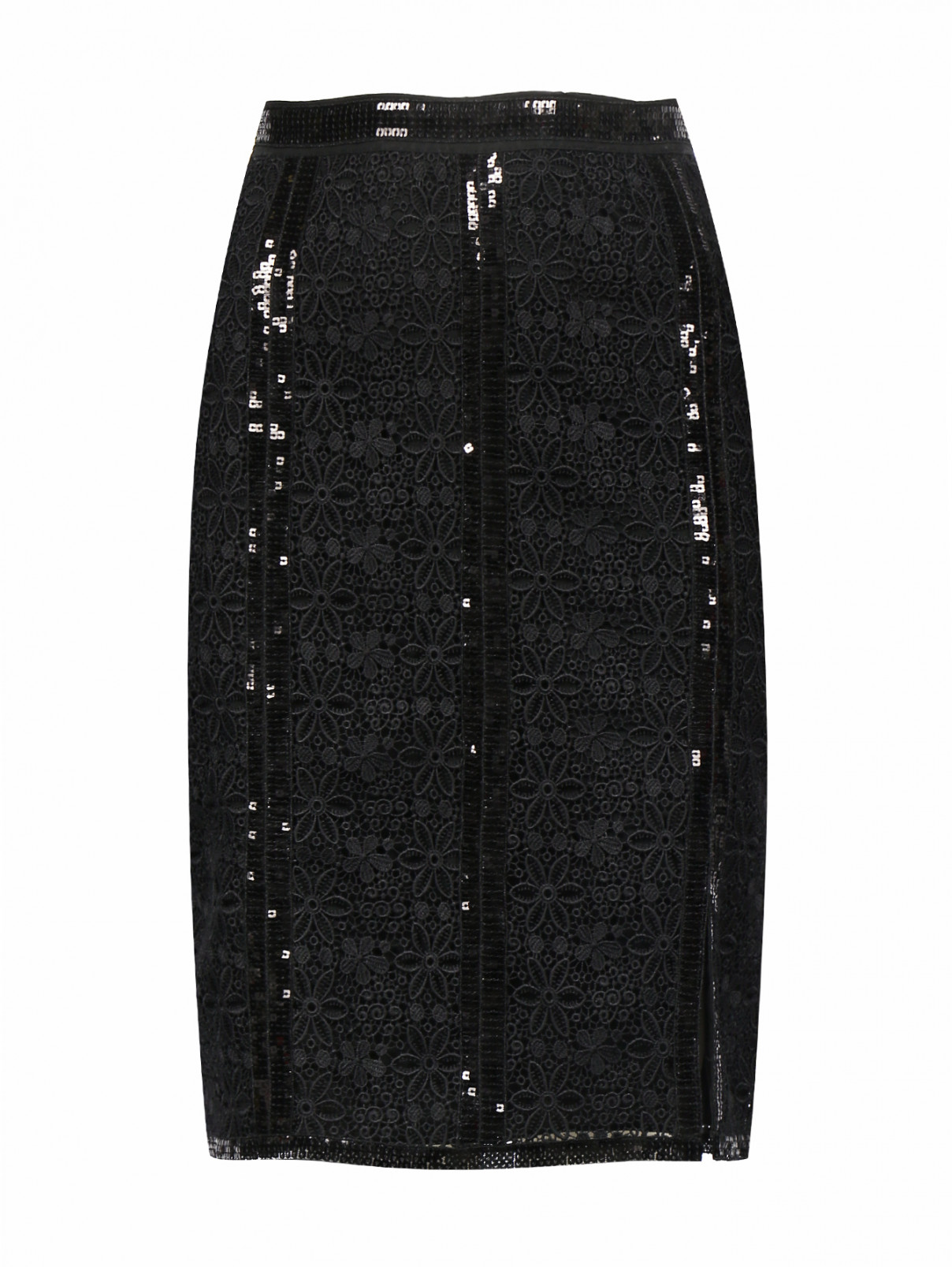 Юбка-мини из хлопка с кружевной отделкой декорированная пайетками Charo Ruiz  –  Общий вид  – Цвет:  Черный