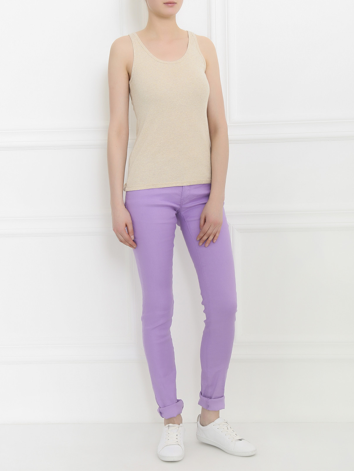 Брюки из смешанного льна узкого кроя Armani Jeans  –  Модель Общий вид  – Цвет:  Фиолетовый