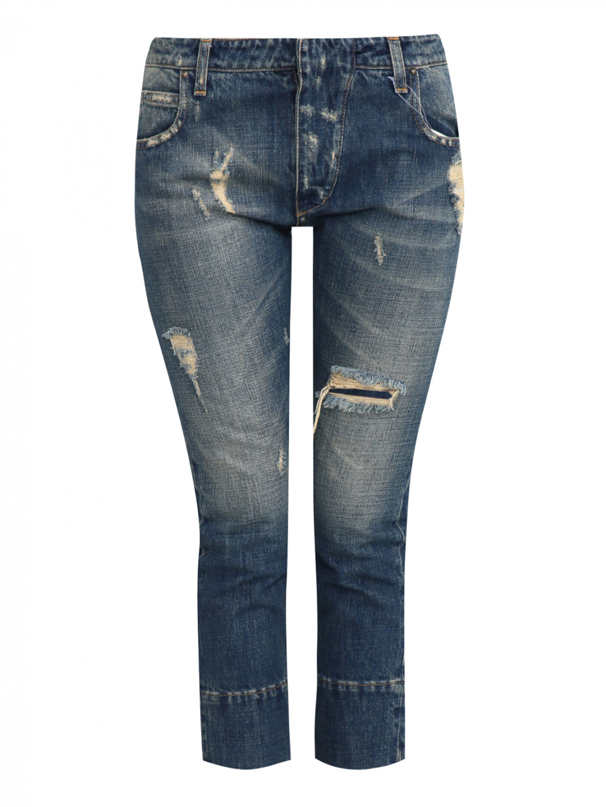 Бриджи джинсовые с потертостями Pierre Balmain  –  Общий вид  – Цвет:  Синий