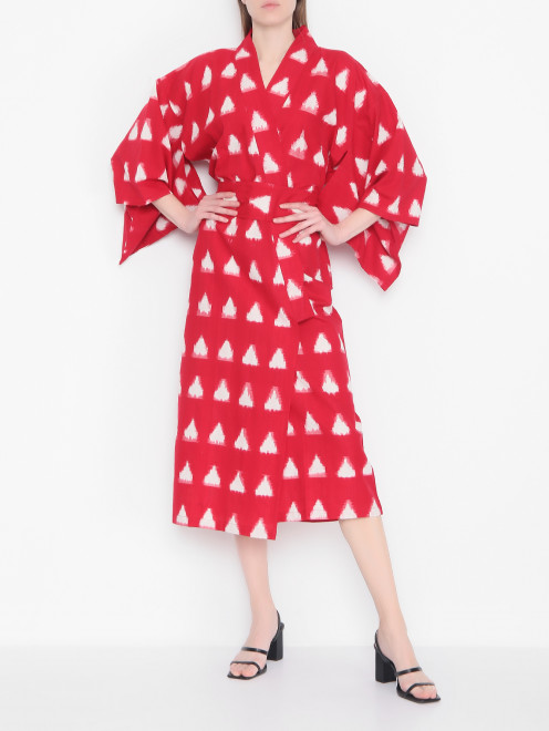 Платье-кимоно из хлопка с узором и вышивкой Kleed - МодельОбщийВид