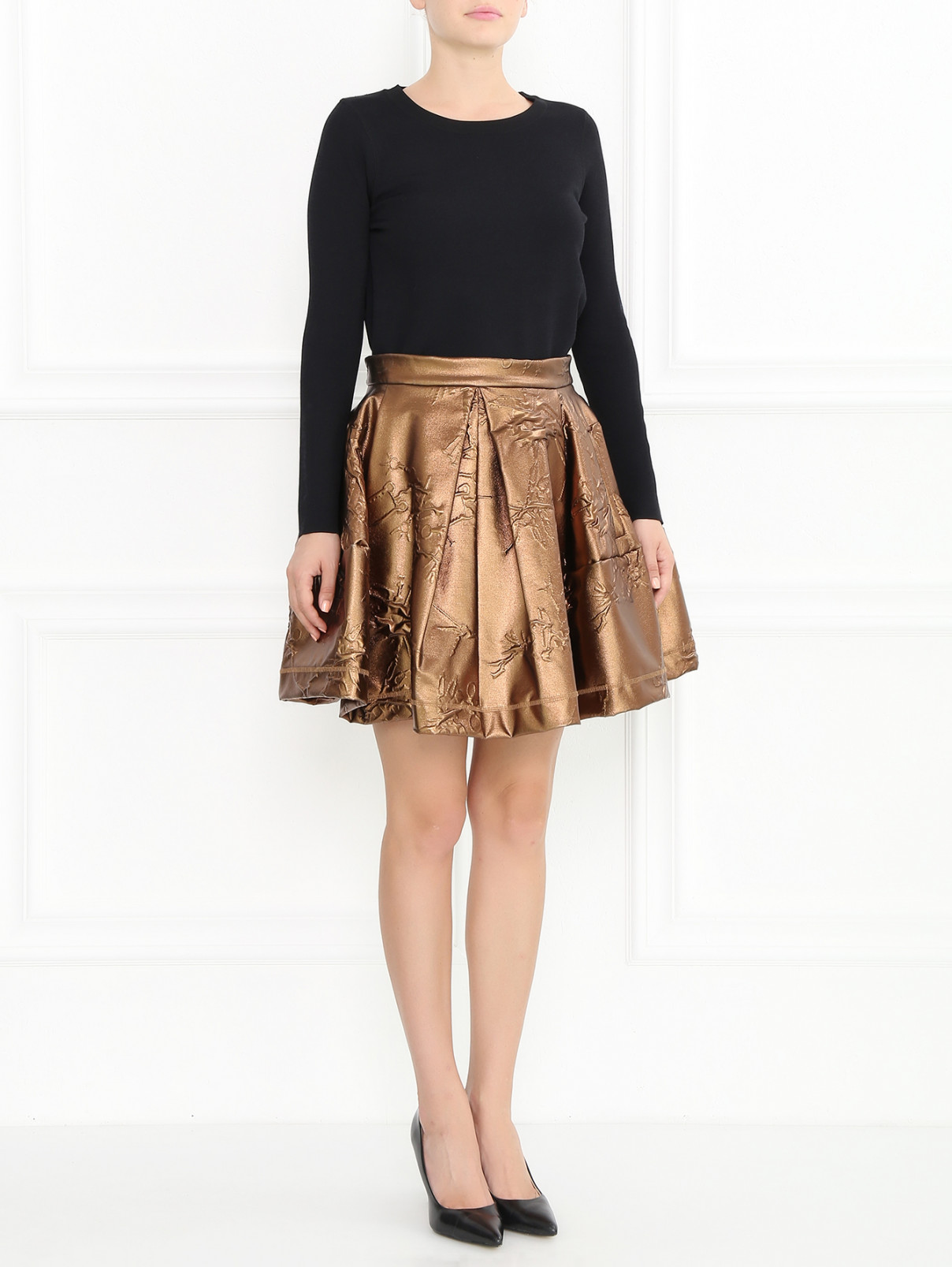Расклешенная юбка-мини из фактурной ткани Kenzo  –  Модель Общий вид  – Цвет:  Металлик