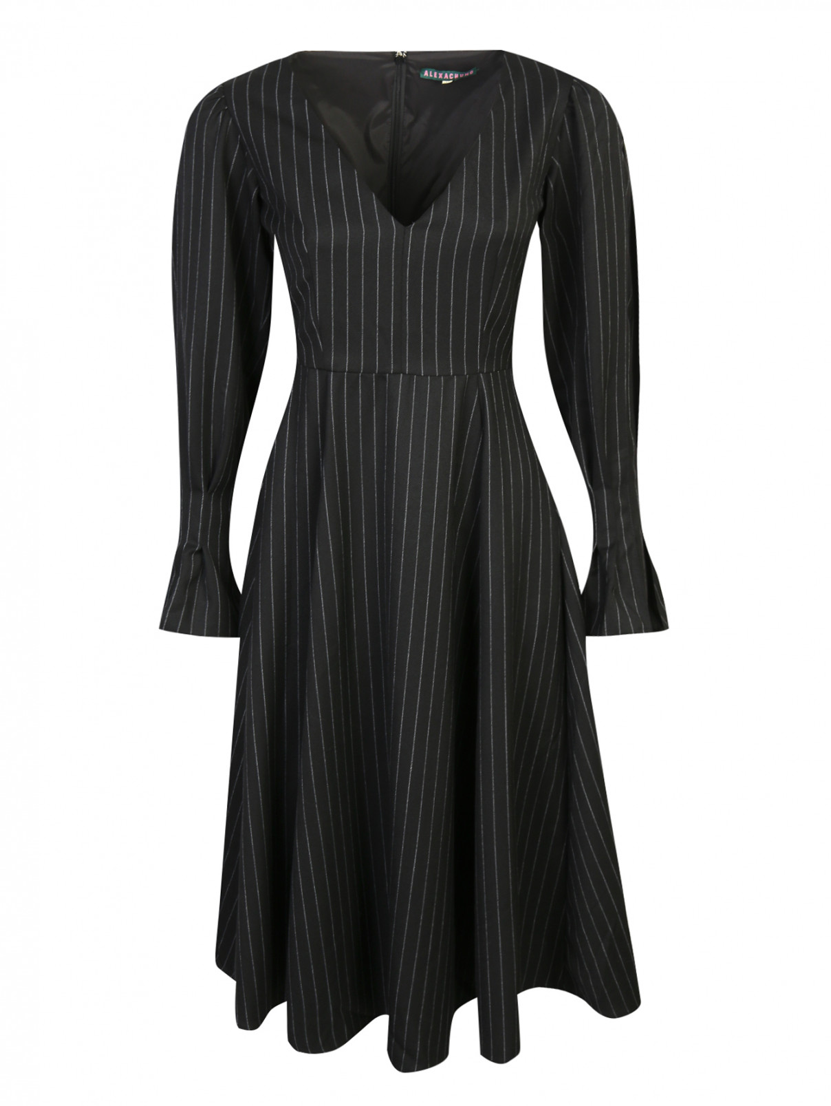 Платье из шерсти с узором "полоска" Alexachung  –  Общий вид  – Цвет:  Черный