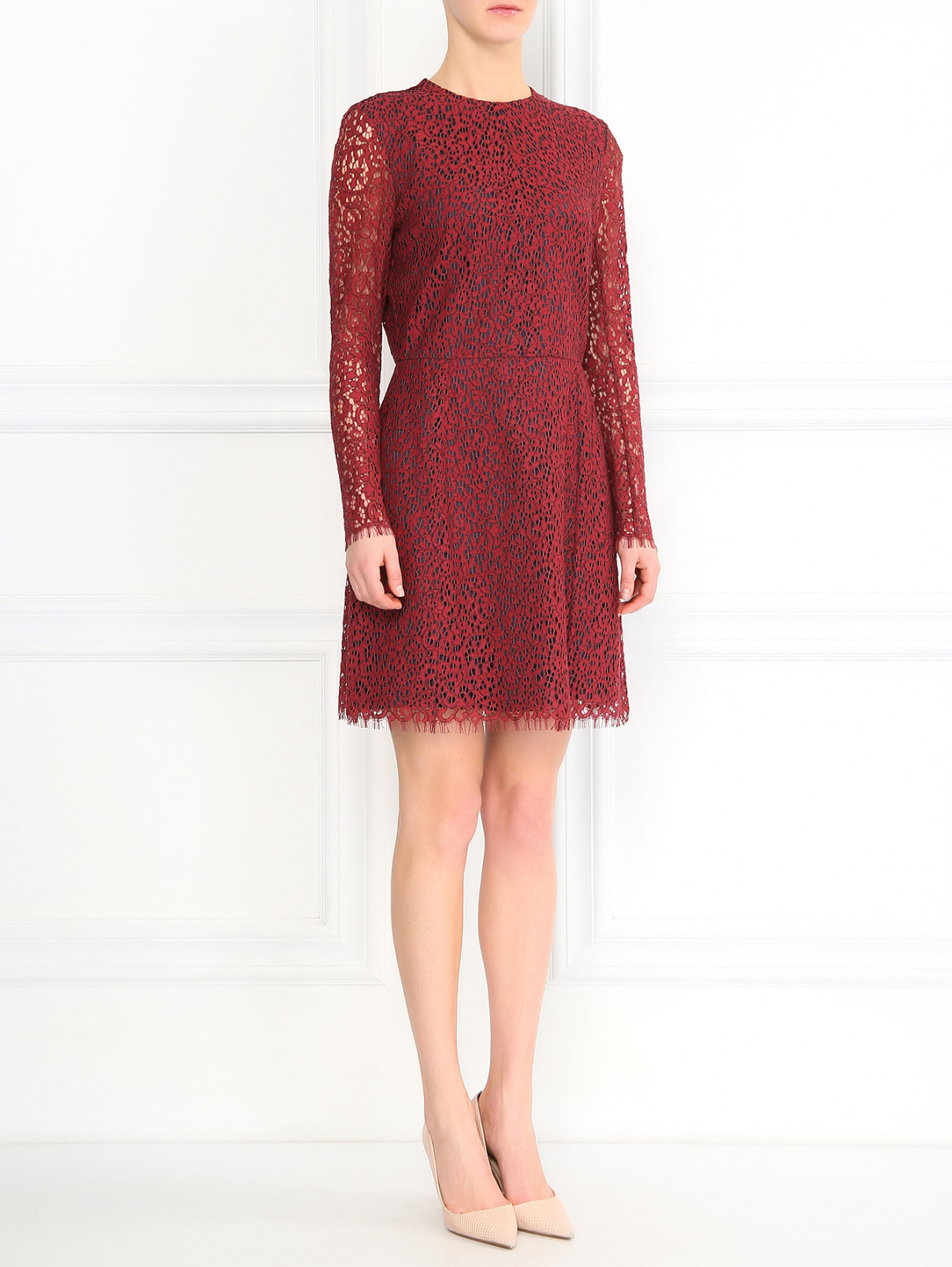 Платье-мини из кружевного полотна Carven  –  Модель Общий вид  – Цвет:  Красный