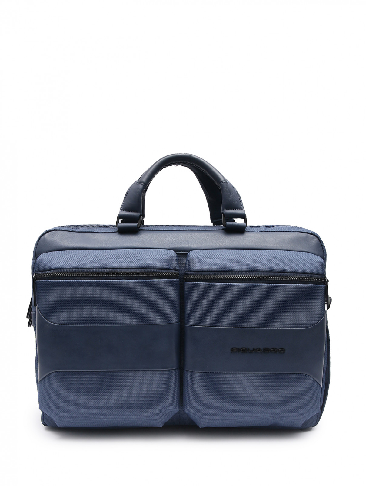 Комбинированная сумка на коротких ручках Piquadro  –  Общий вид  – Цвет:  Синий