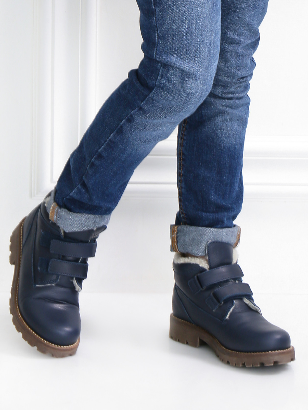 Ботинки из кожи на липучках утепленные шерстью BOSCO  –  Модель Верх-Низ  – Цвет:  Синий