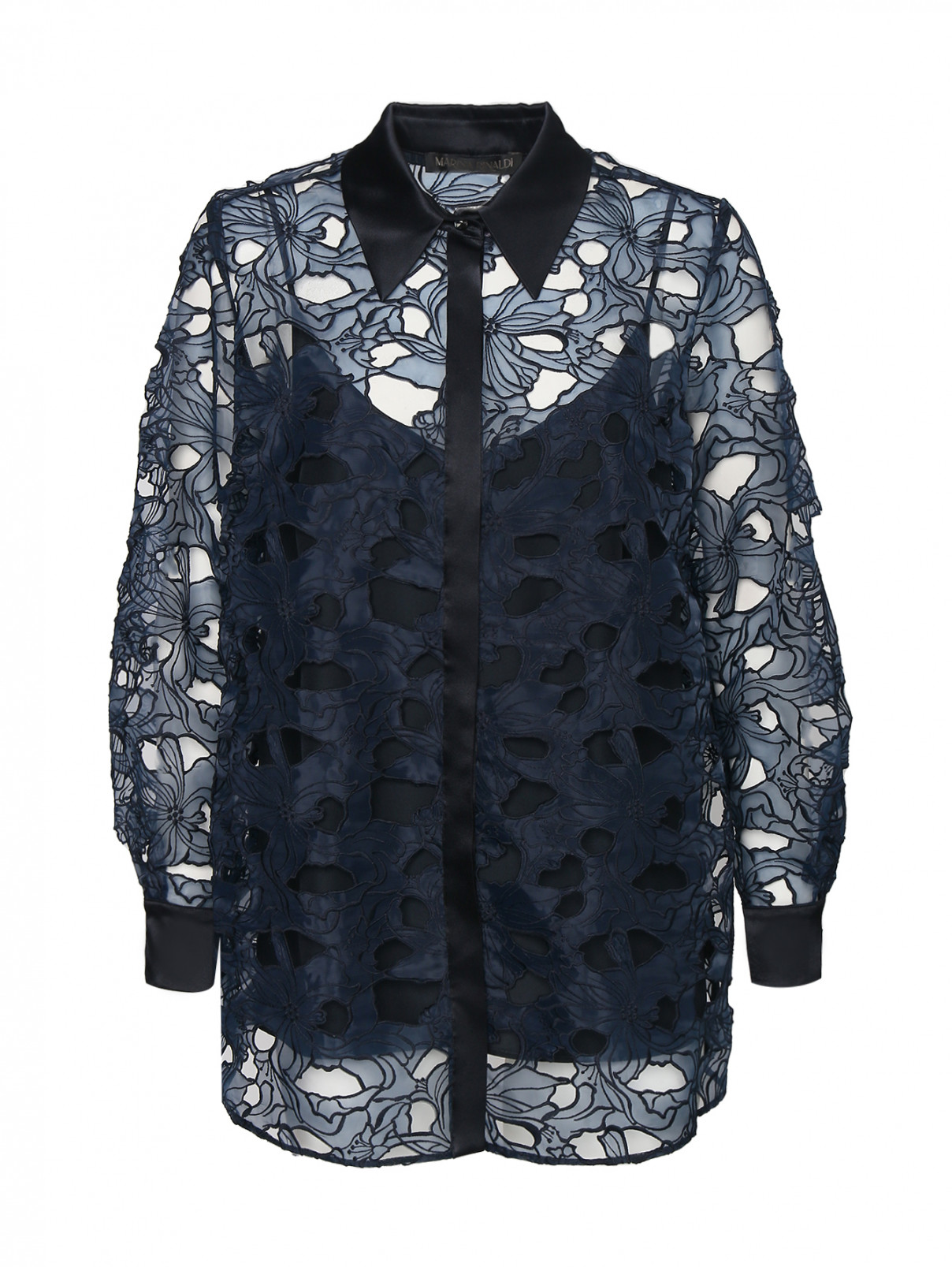 Прозрачная блуза с узором Marina Rinaldi  –  Общий вид  – Цвет:  Синий