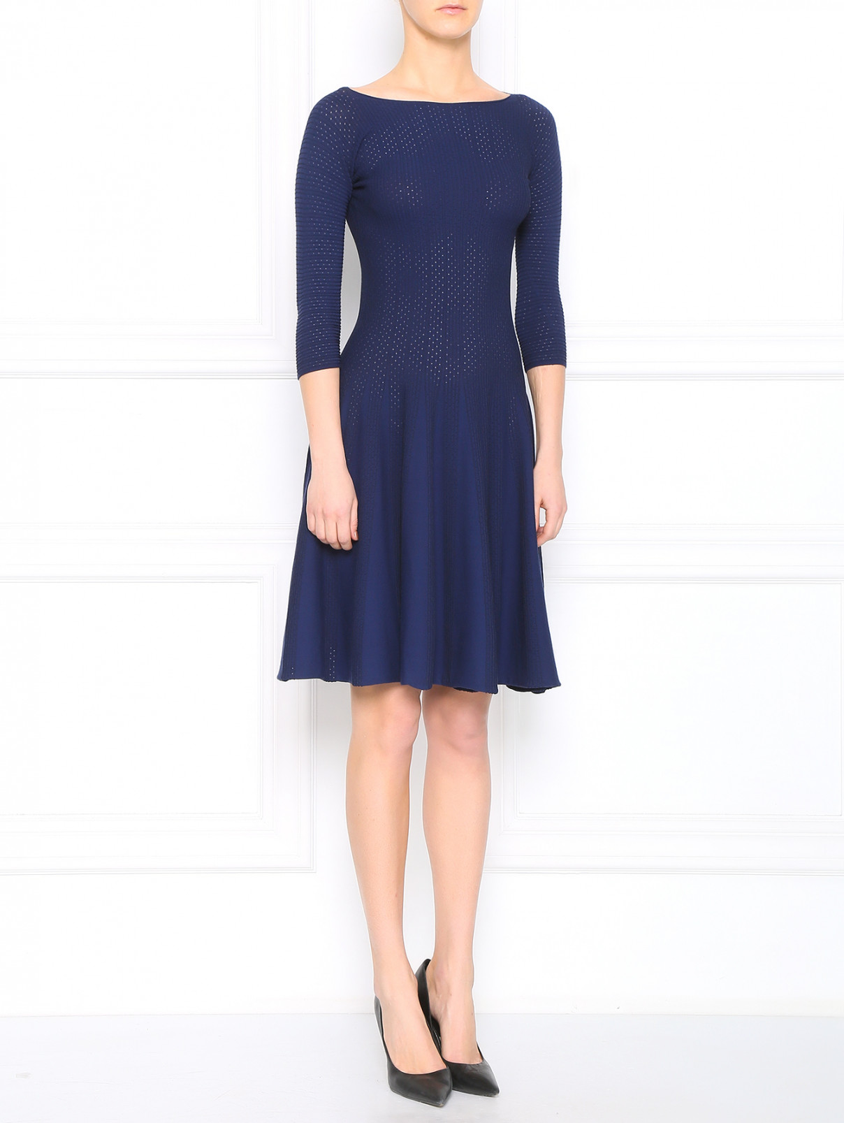 Платье из трикотажа с рукавами 3/4 Emporio Armani  –  Модель Общий вид  – Цвет:  Синий