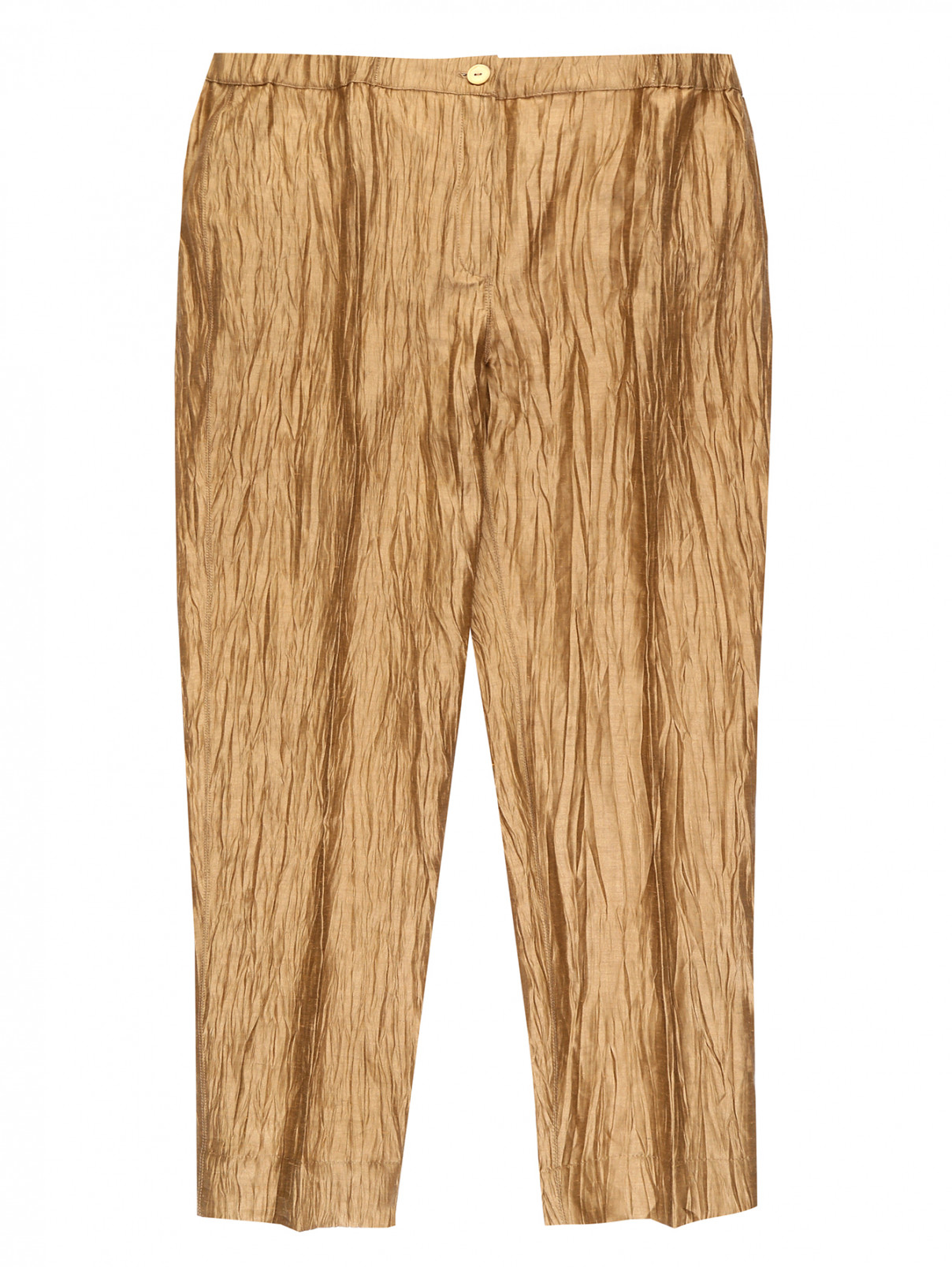Жатые брюки из льна и шелка Marina Rinaldi  –  Общий вид  – Цвет:  Золотой