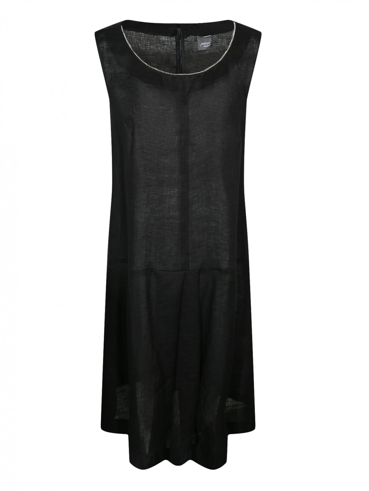 Платье из льна с декоративной отделкой без рукавов Marina Rinaldi  –  Общий вид  – Цвет:  Черный