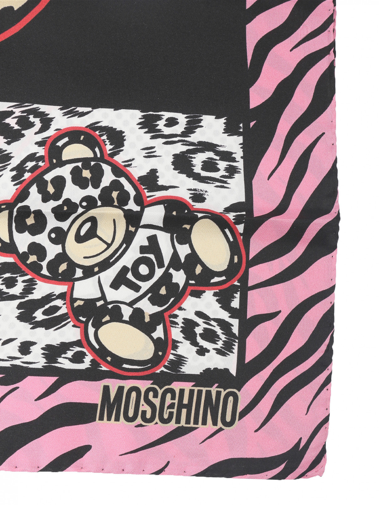 Платок из шелка 50*50 Moschino  –  Деталь1  – Цвет:  Розовый