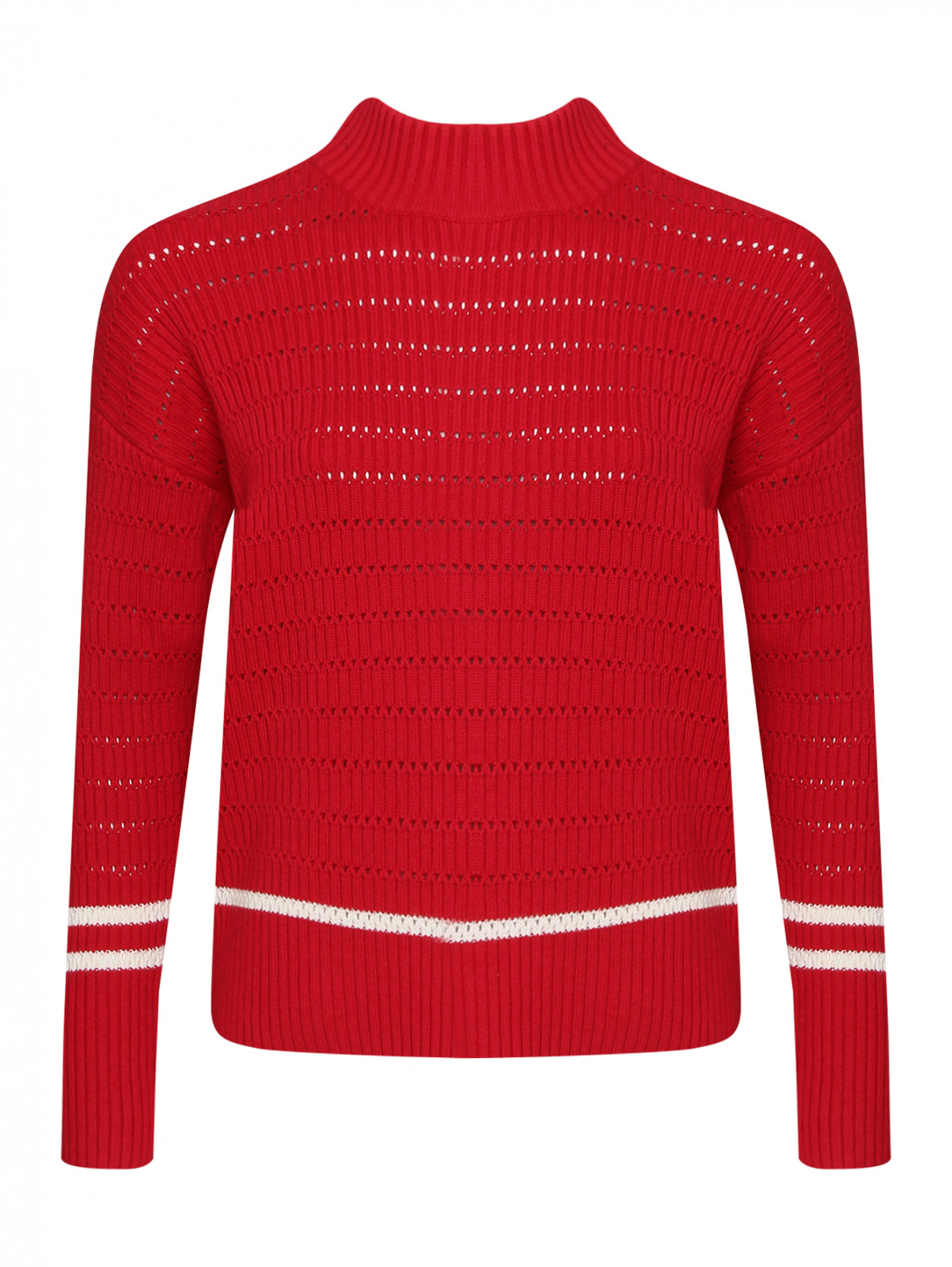 Джемпер из хлопка и шерсти с контрастной отделкой Tommy Hilfiger  –  Общий вид  – Цвет:  Красный