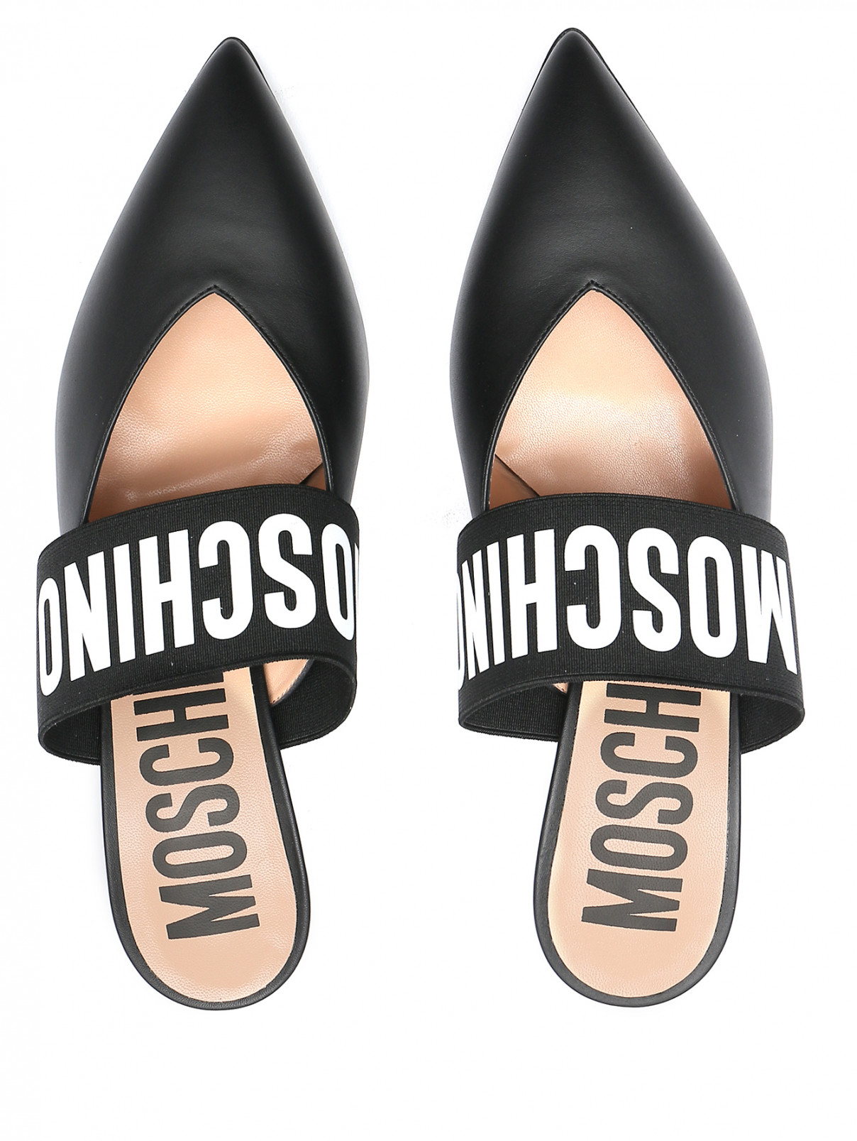 Туфли из гладкой кожи с логотипом Moschino  –  Обтравка4  – Цвет:  Черный