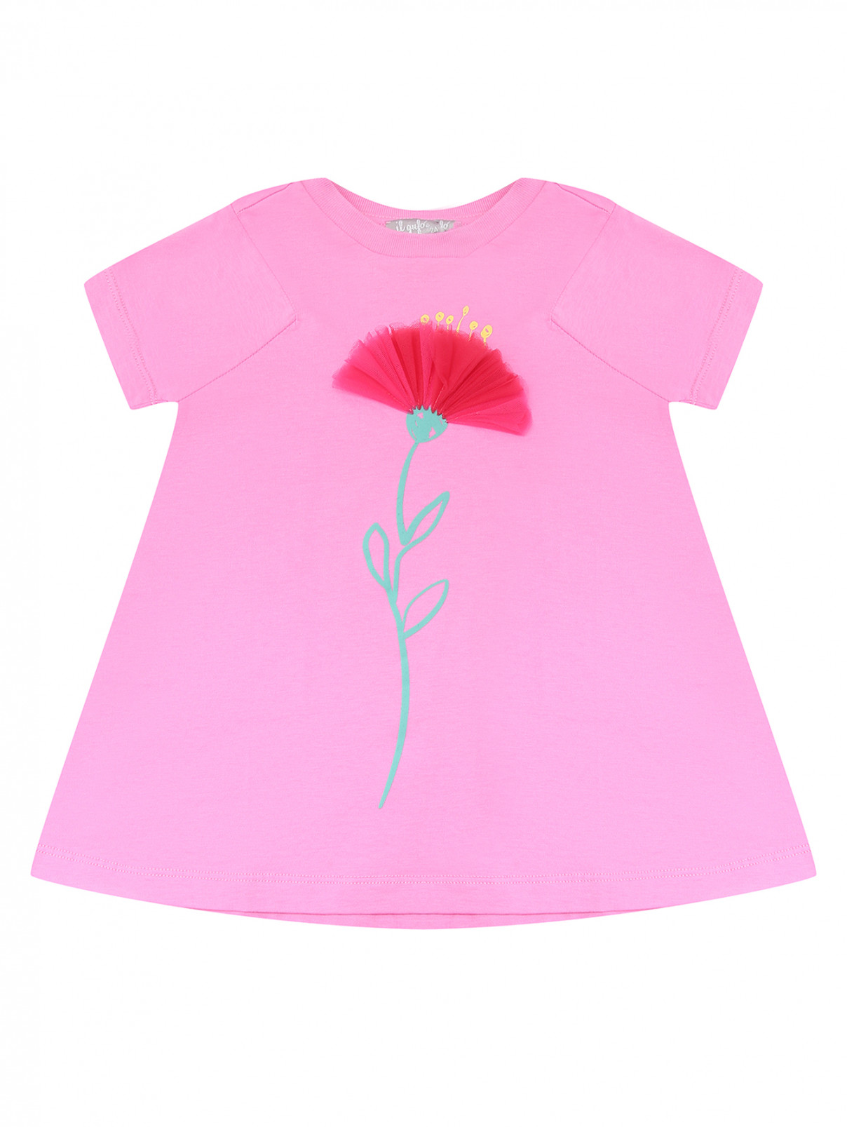 Хлопковое платье с аппликацией Il Gufo  –  Общий вид  – Цвет:  Розовый