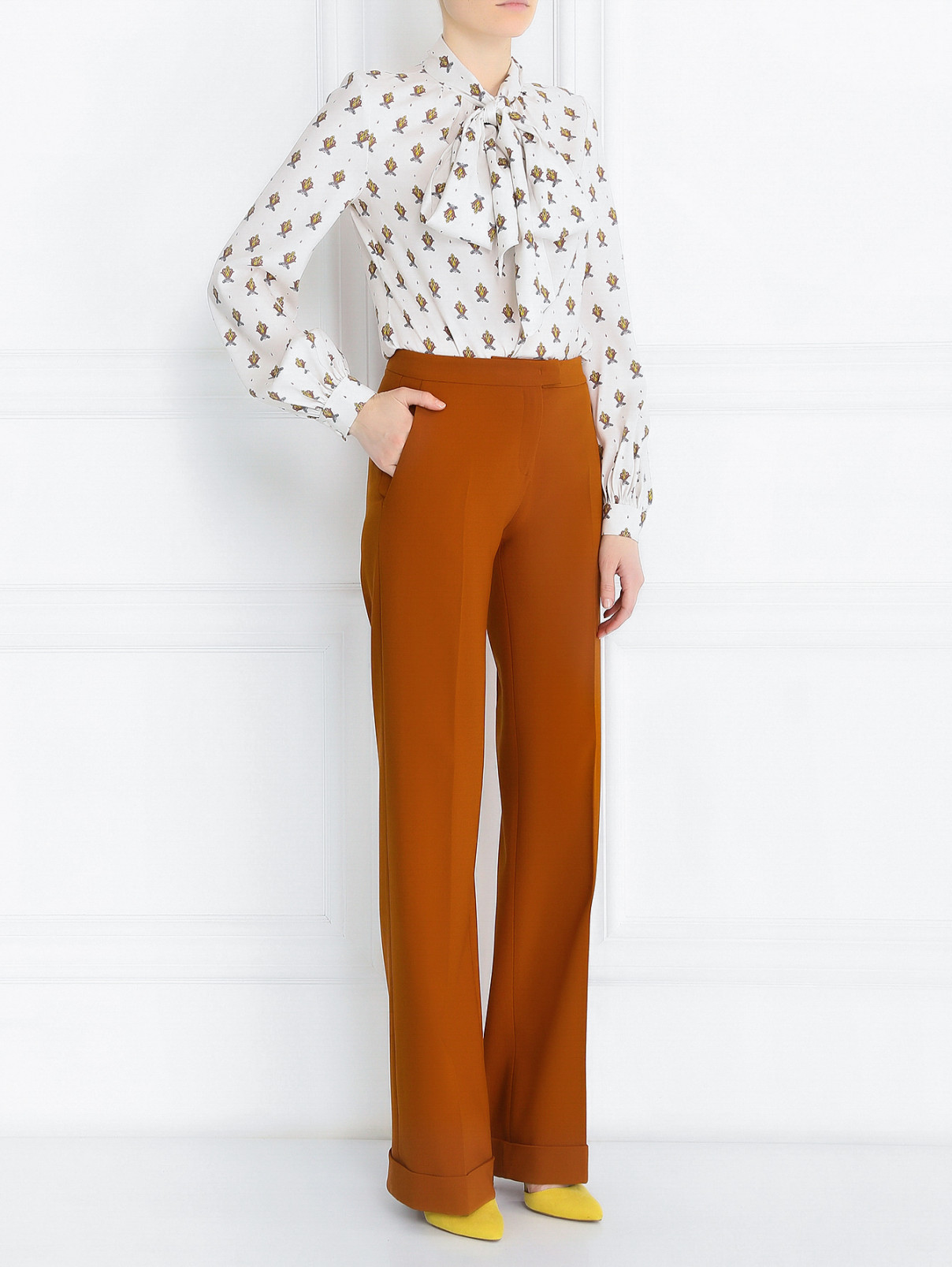 Широкие брюки из шерсти с карманами Michael Kors  –  Модель Общий вид  – Цвет:  Оранжевый