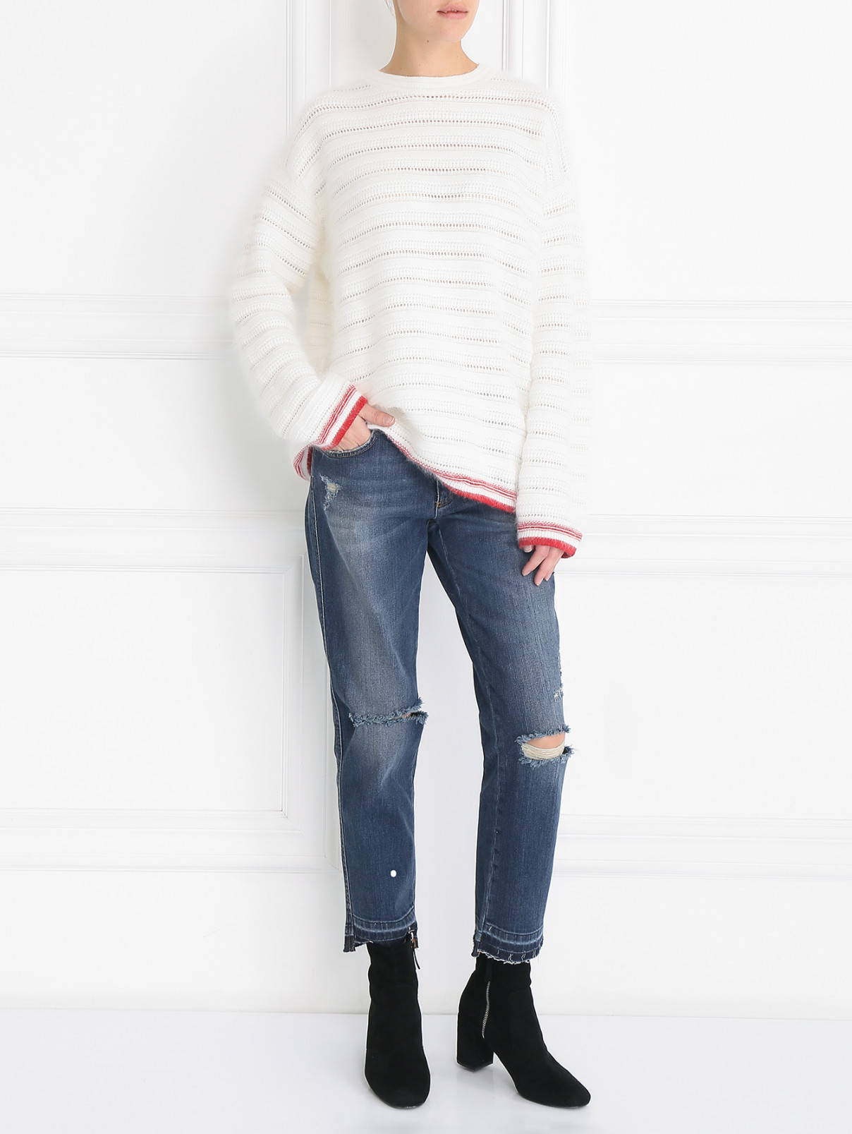 Шерстяной свитер узорной вязки Ermanno Scervino  –  Модель Общий вид  – Цвет:  Белый
