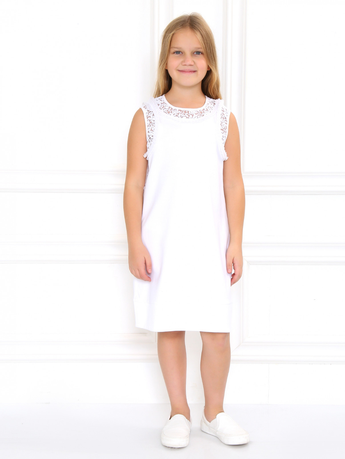Платье А-силуэта с ажурными вставками Simonetta  –  Модель Общий вид  – Цвет:  Белый