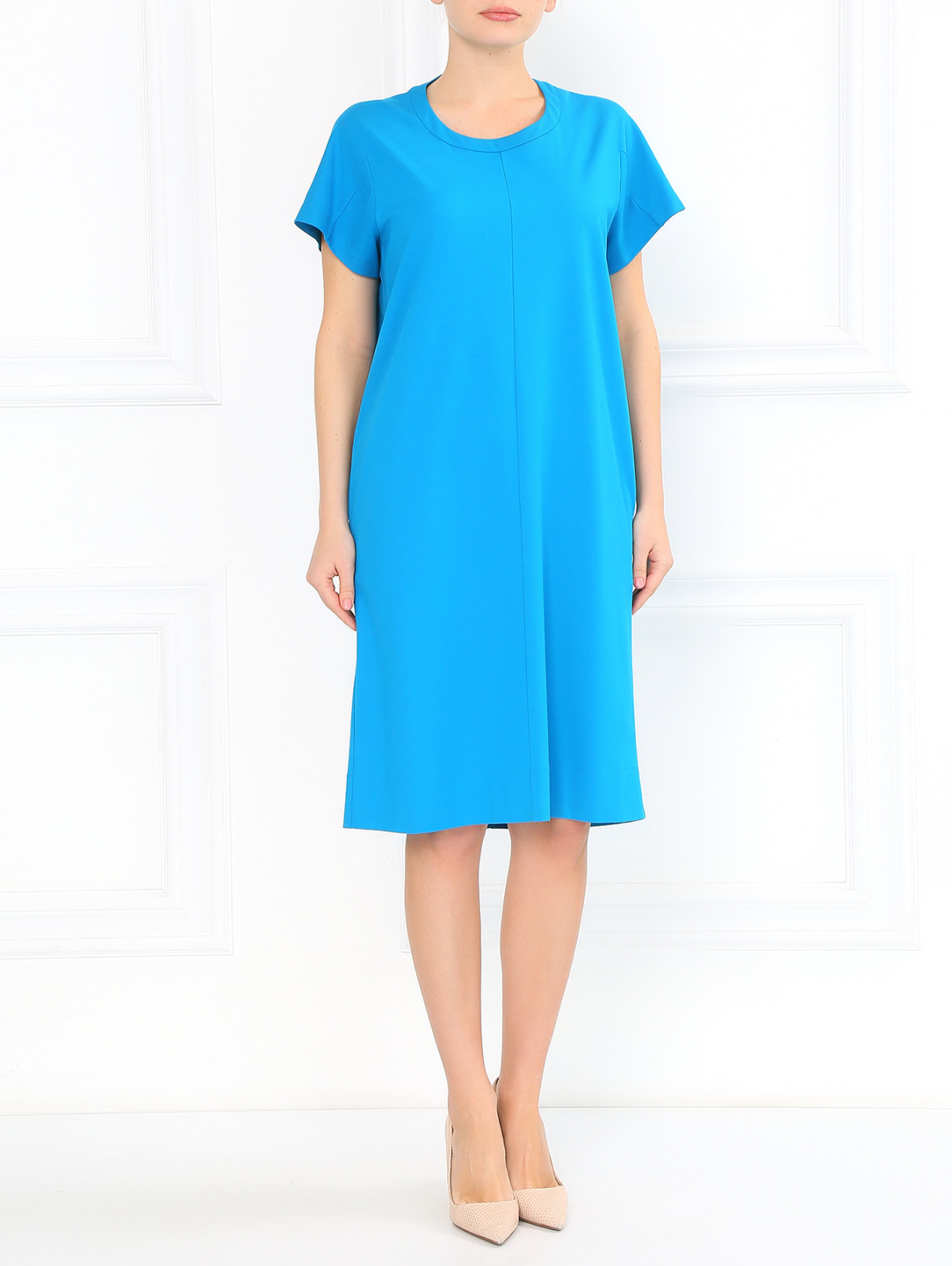 Платье из хлопка с боковыми карманами Jil Sander  –  Модель Общий вид  – Цвет:  Синий