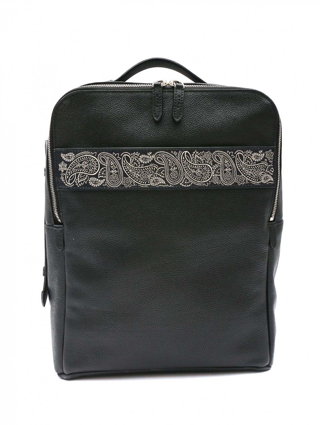 Рюкзак из фактурной кожи с принтом Etro  –  Общий вид  – Цвет:  Черный