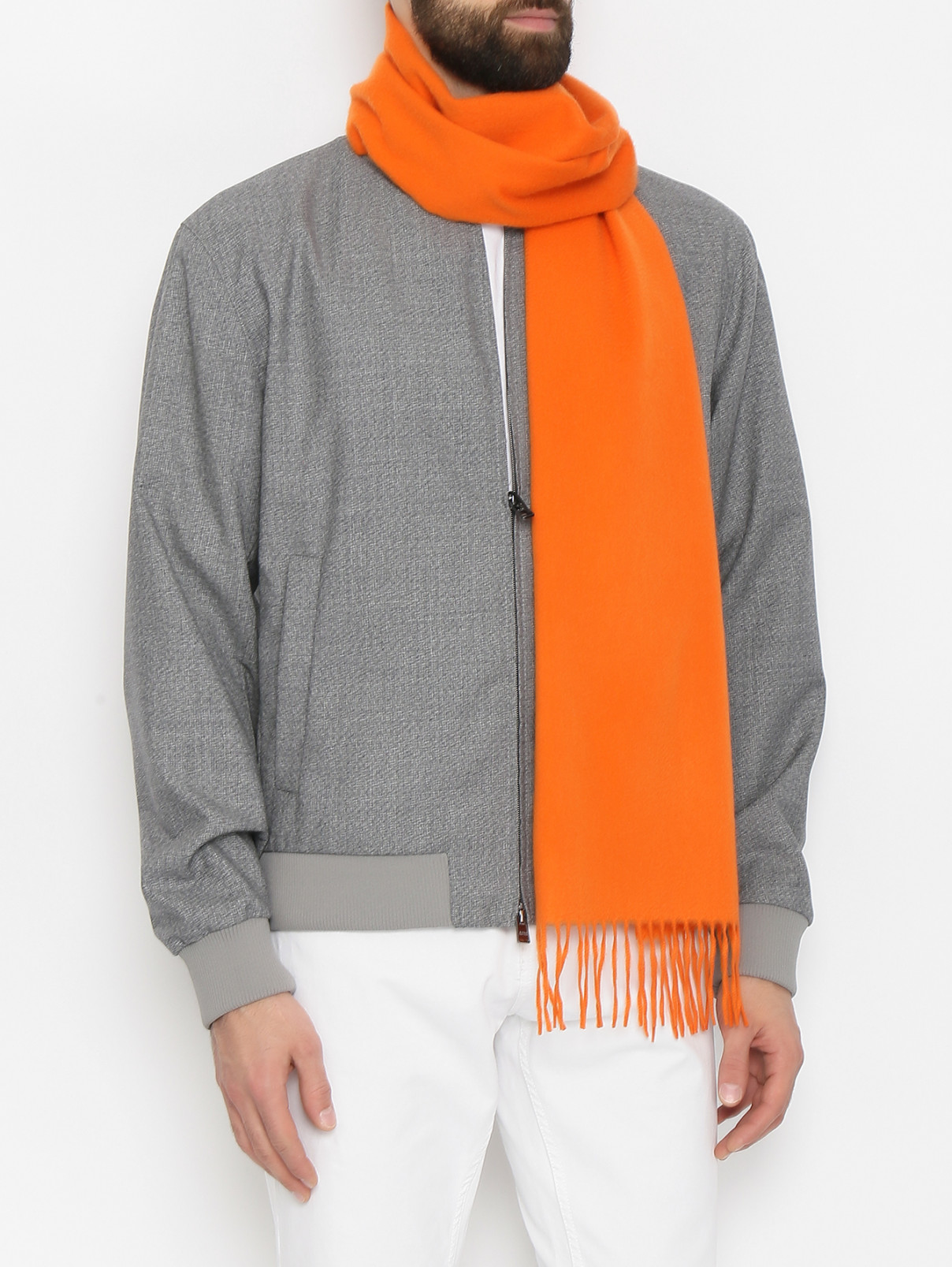 Однотонный шарф из кашемира с бахромой Begg x Co  –  МодельВерхНиз  – Цвет:  Оранжевый