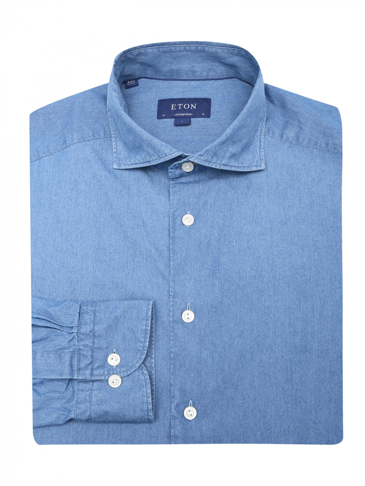 Рубашка из хлопка с длинным рукавом Eton  –  Общий вид  – Цвет:  Синий