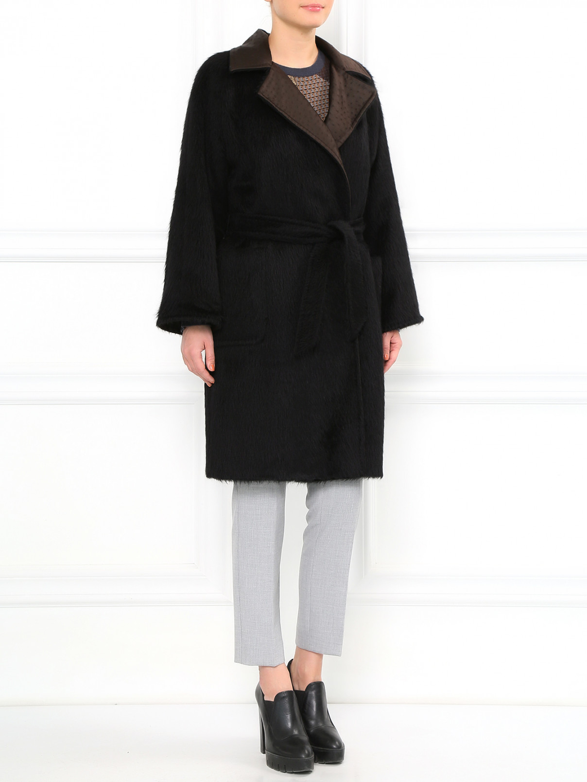 Двухстороннее пальто из альпаки и шелка Max Mara  –  Модель Общий вид  – Цвет:  Черный