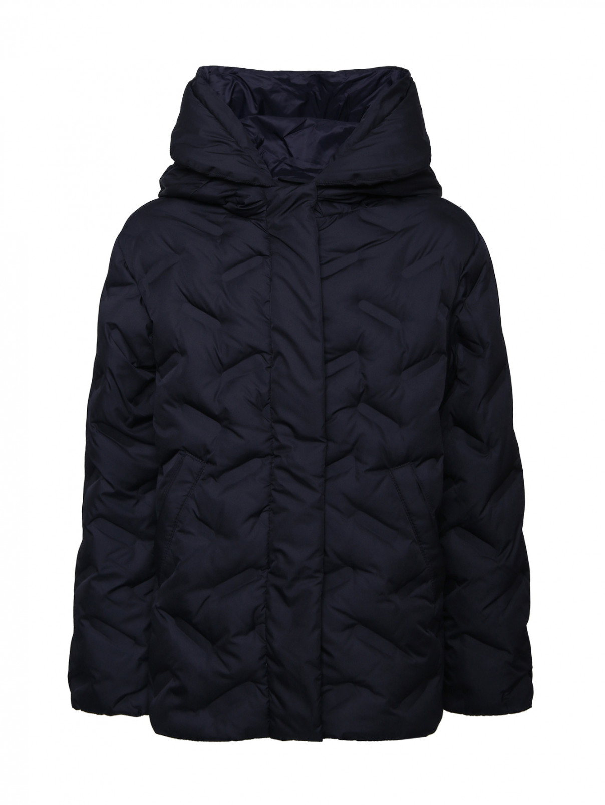 Стеганая куртка с капюшоном и карманами Emporio Armani  –  Общий вид  – Цвет:  Черный