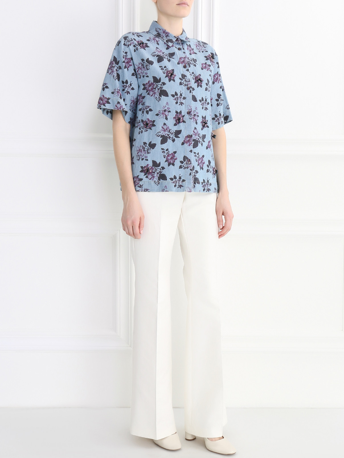 Блуза из хлопка и льна с узором и декоративной отделкой Spx Code  –  Модель Общий вид  – Цвет:  Узор