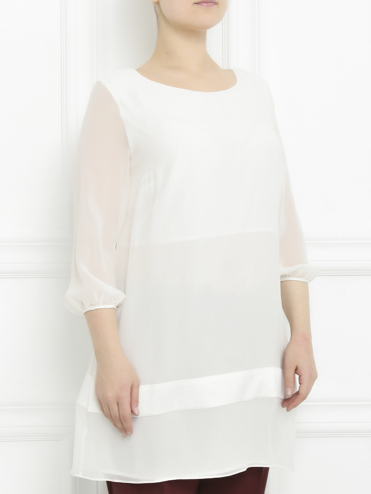 Блуза из шелка с рукавами 3/4 Marina Rinaldi  –  Модель Верх-Низ  – Цвет:  Белый