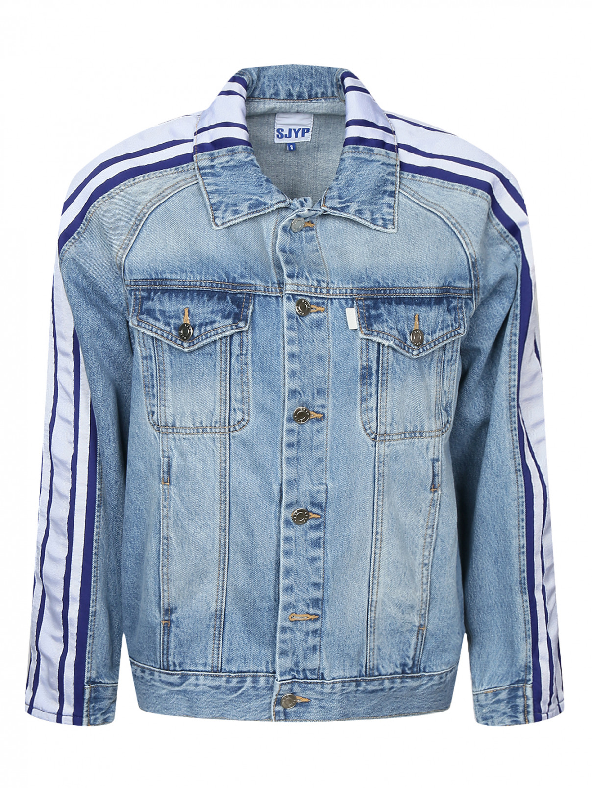 Джинсовая куртка с контрастной отделкой Sjyp  –  Общий вид  – Цвет:  Синий