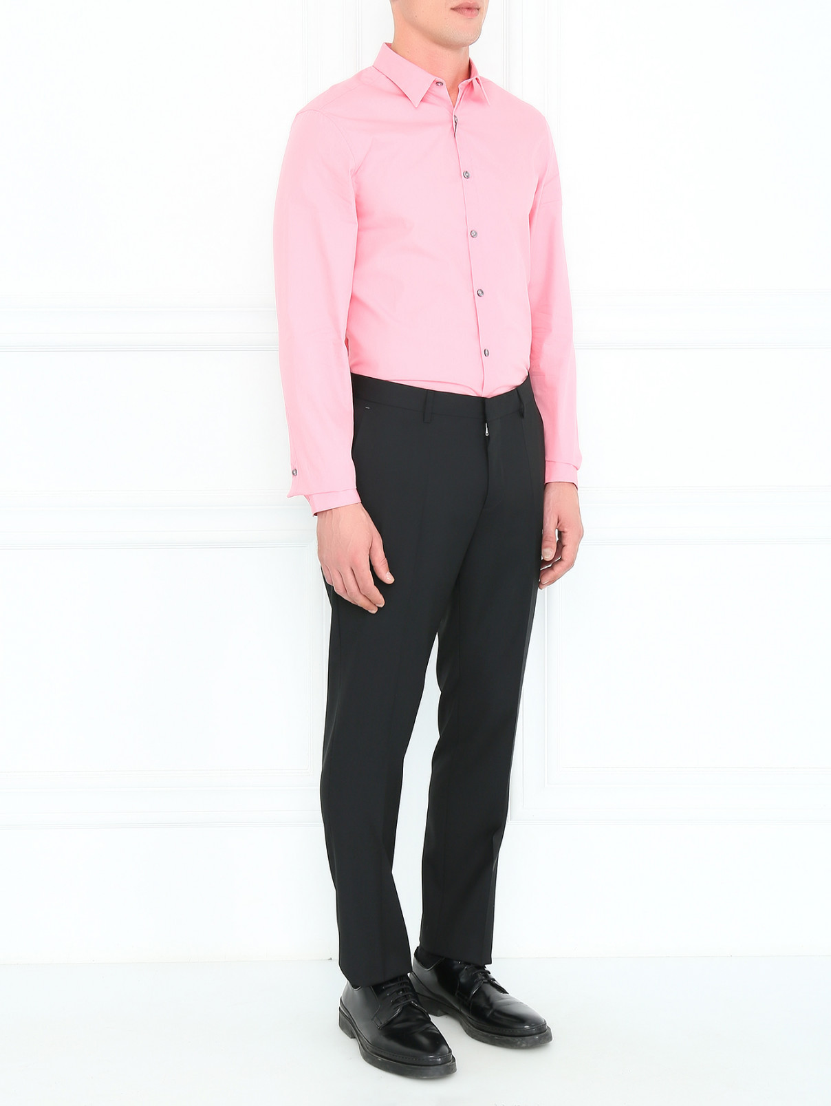 Однотонная рубашка из хлопка Paul Smith  –  Модель Общий вид  – Цвет:  Розовый