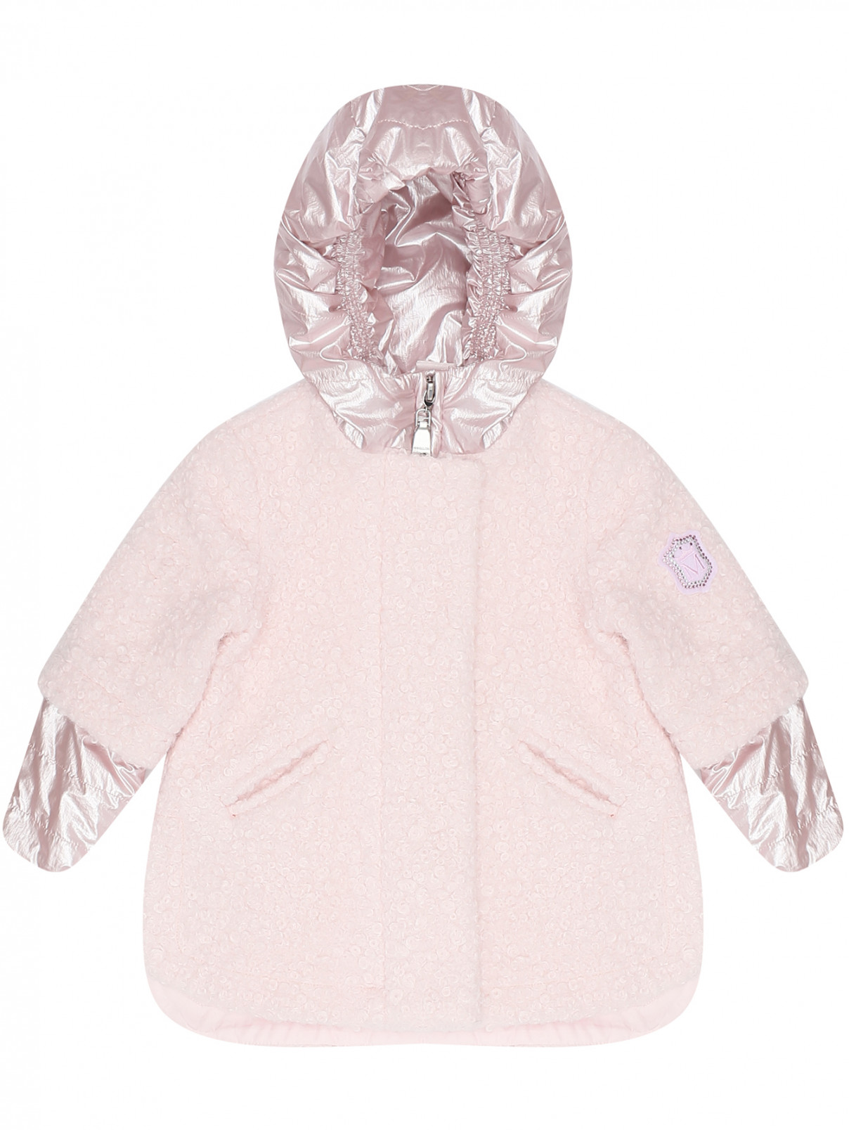 Пальто на молнии с капюшоном MONNALISA  –  Общий вид  – Цвет:  Розовый