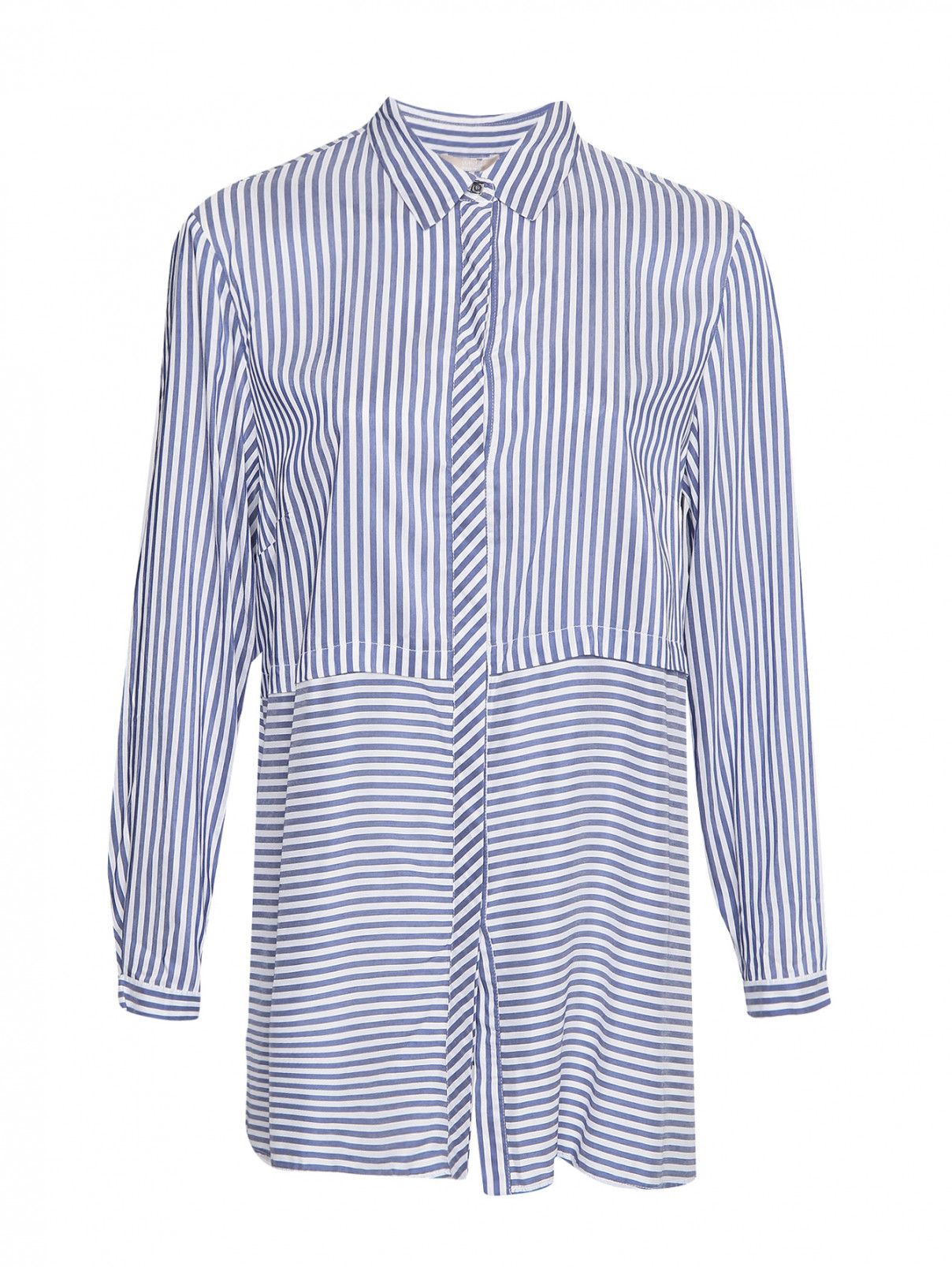 Удлиненная рубашка с узором полоска Elena Miro  –  Общий вид  – Цвет:  Синий