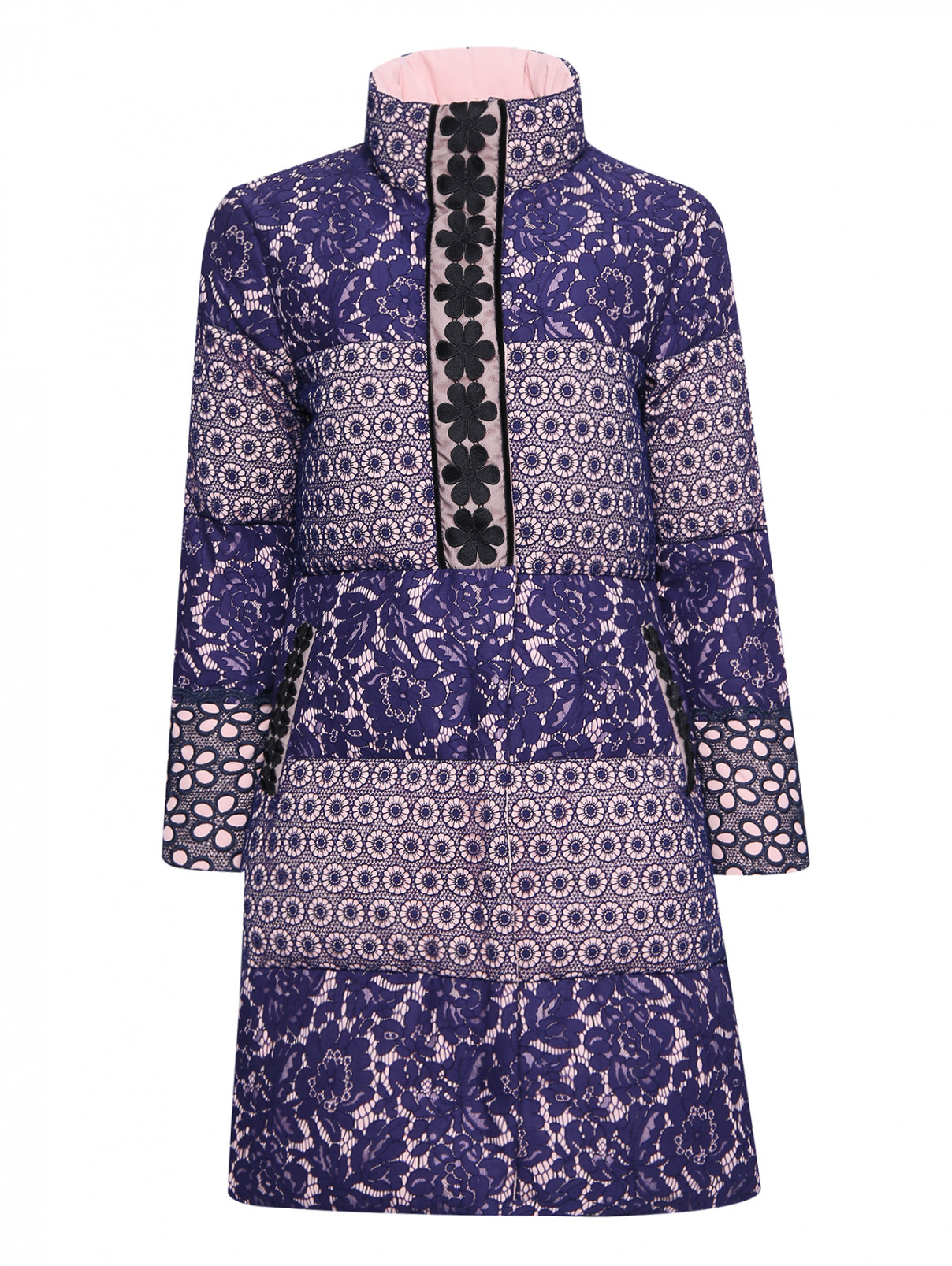Стеганое пальто с кружевом BOUTIQUE MOSCHINO  –  Общий вид  – Цвет:  Фиолетовый